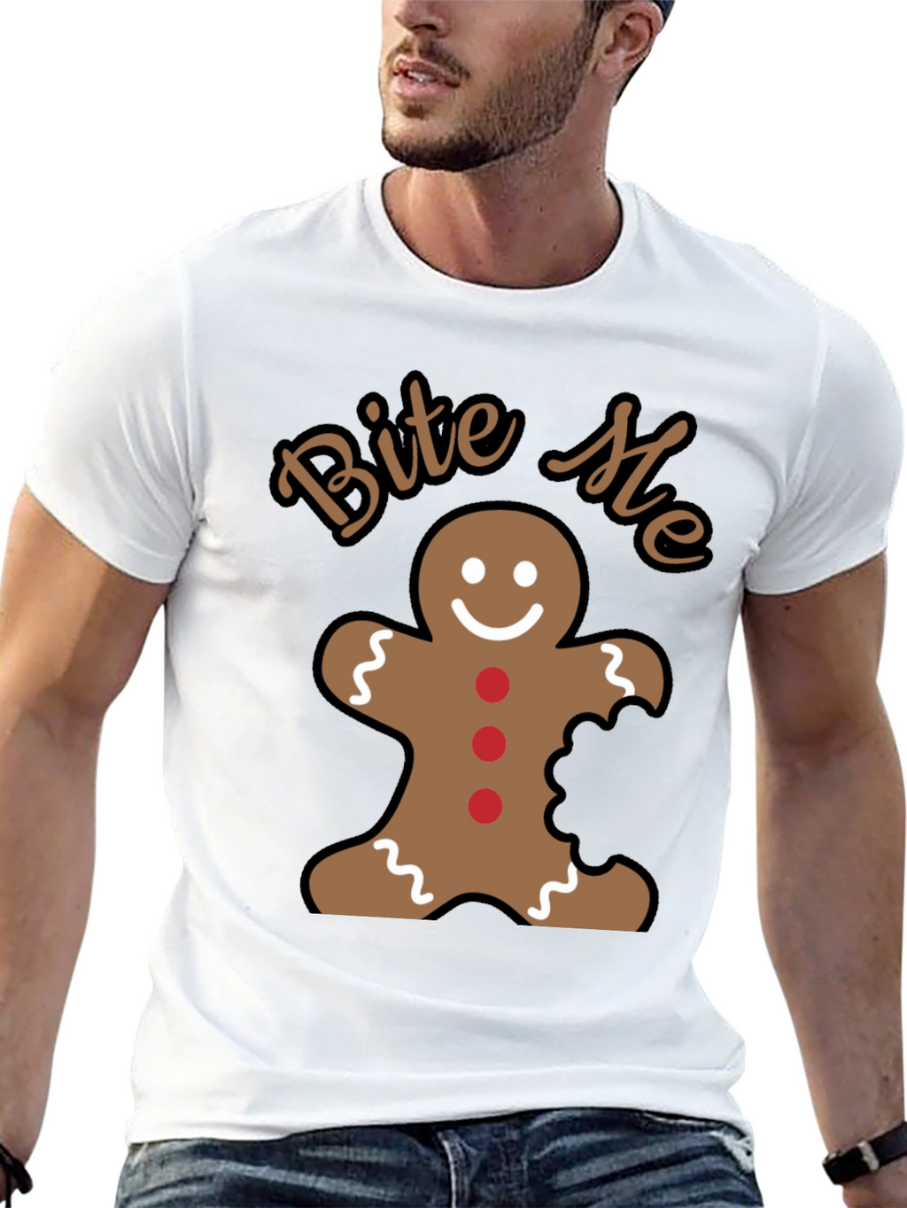 Bite Me Gingerbread Man Funny Christmas Holiday T-Shirt