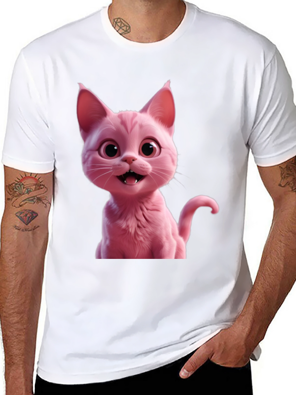 Pink Cat Graphic Tee - Black Unisex T-Shirt