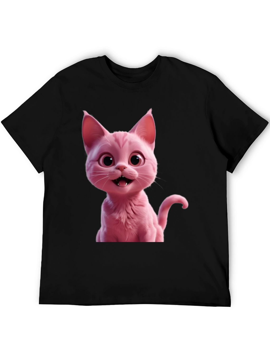 Pink Cat Graphic Tee - Black Unisex T-Shirt