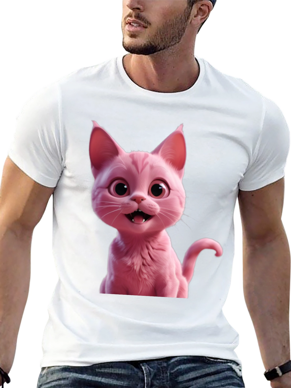 Pink Cat Graphic Tee - Black Unisex T-Shirt