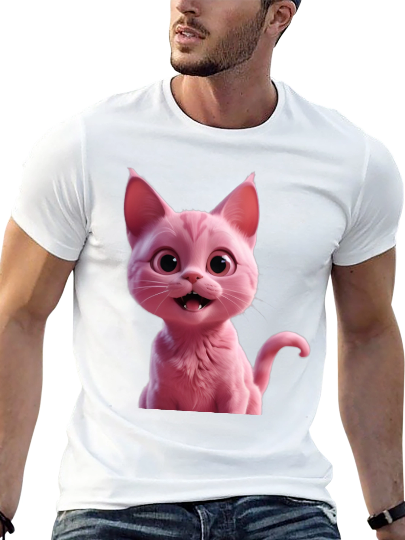 Pink Cat Graphic Tee - Black Unisex T-Shirt