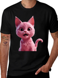 Pink Cat Graphic Tee - Black Unisex T-Shirt