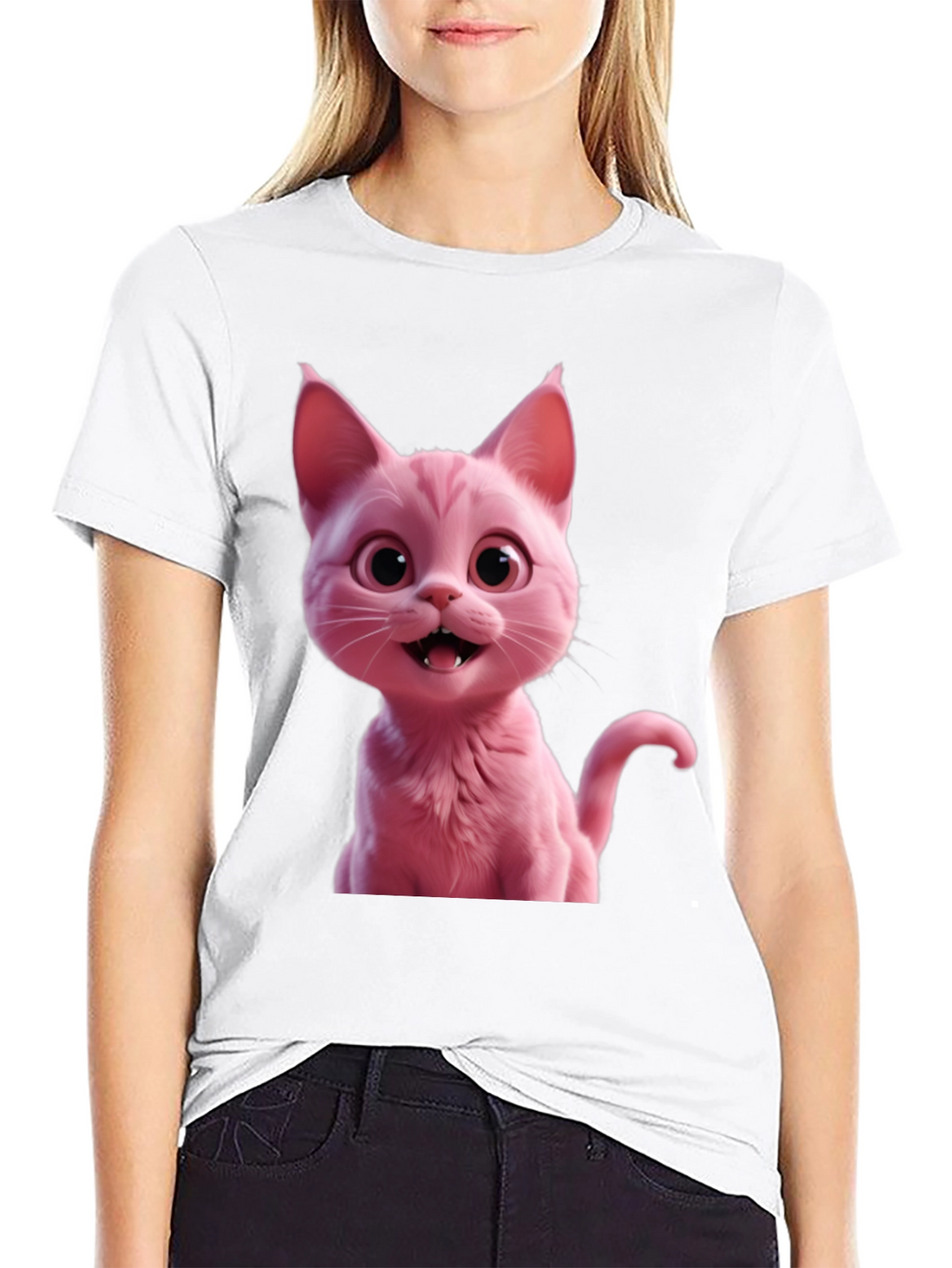 Pink Cat Graphic Tee - Black Unisex T-Shirt