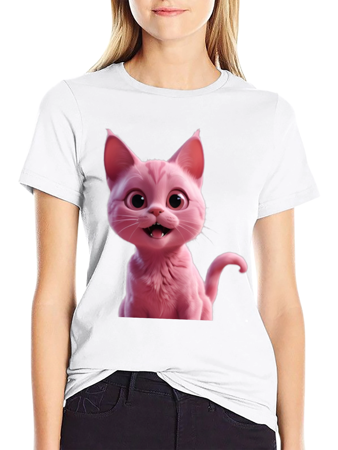 Pink Cat Graphic Tee - Black Unisex T-Shirt