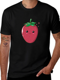 Cute Strawberry Graphic Black T-Shirt