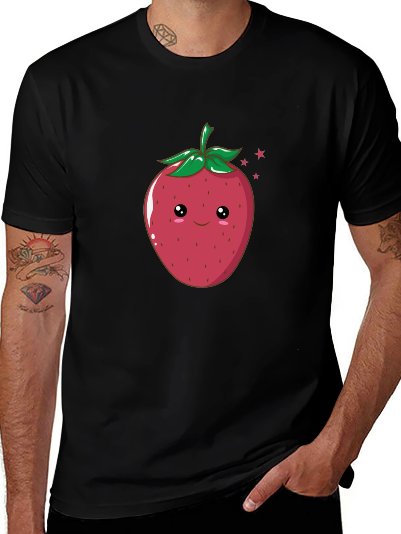Cute Strawberry Graphic Black T-Shirt