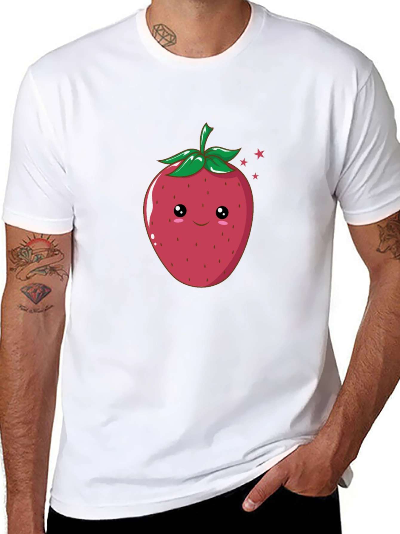 Cute Strawberry Graphic Black T-Shirt