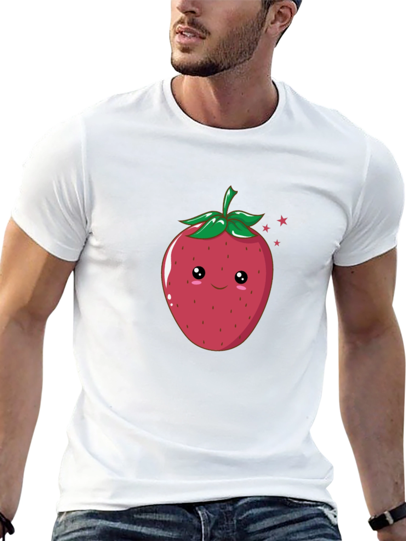 Cute Strawberry Graphic Black T-Shirt