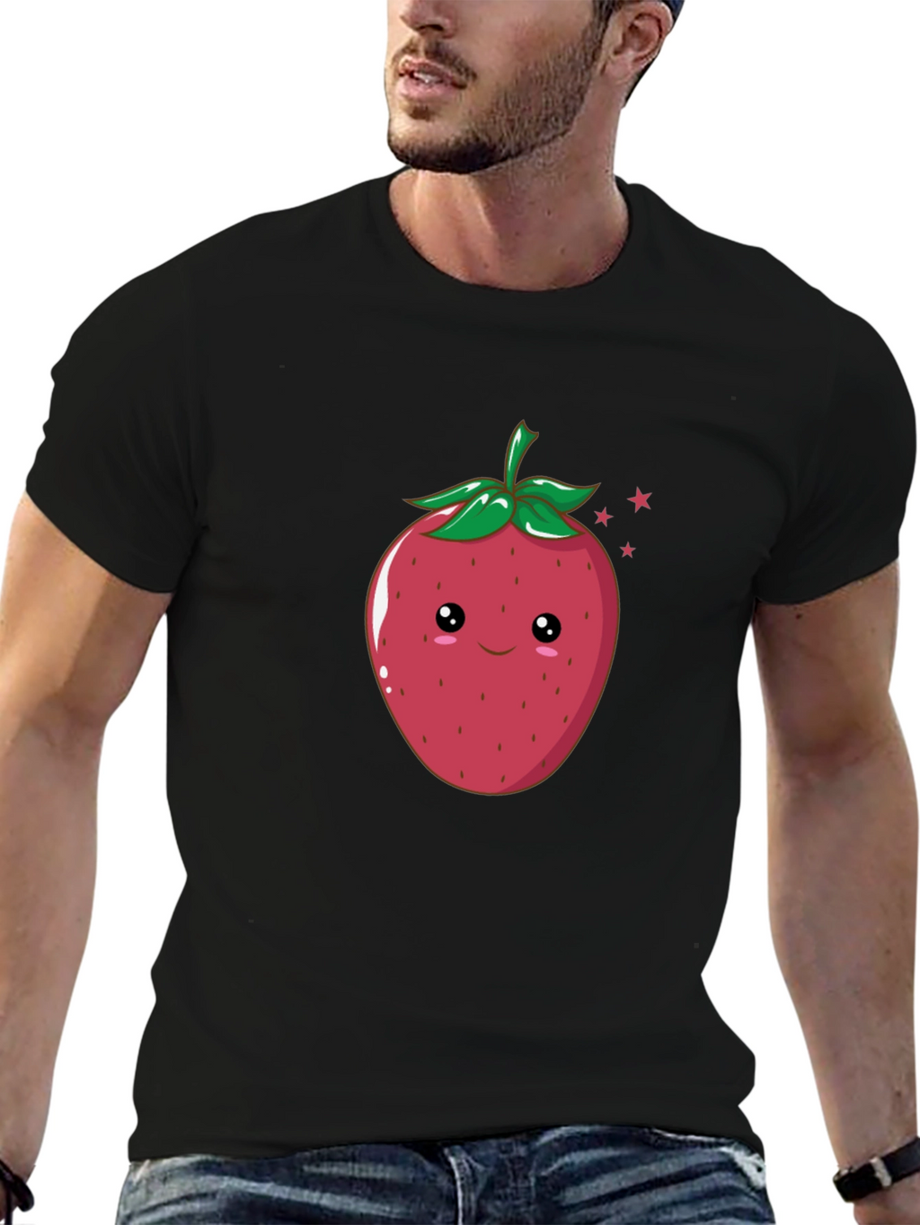 Cute Strawberry Graphic Black T-Shirt