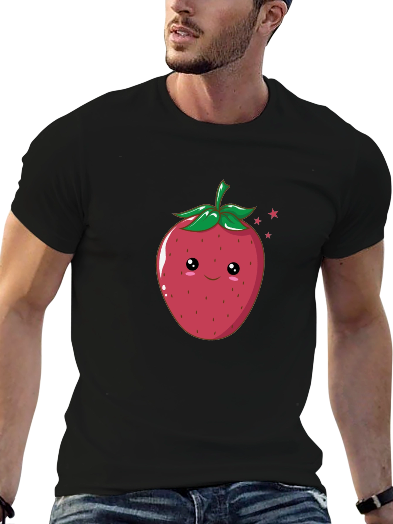 Cute Strawberry Graphic Black T-Shirt