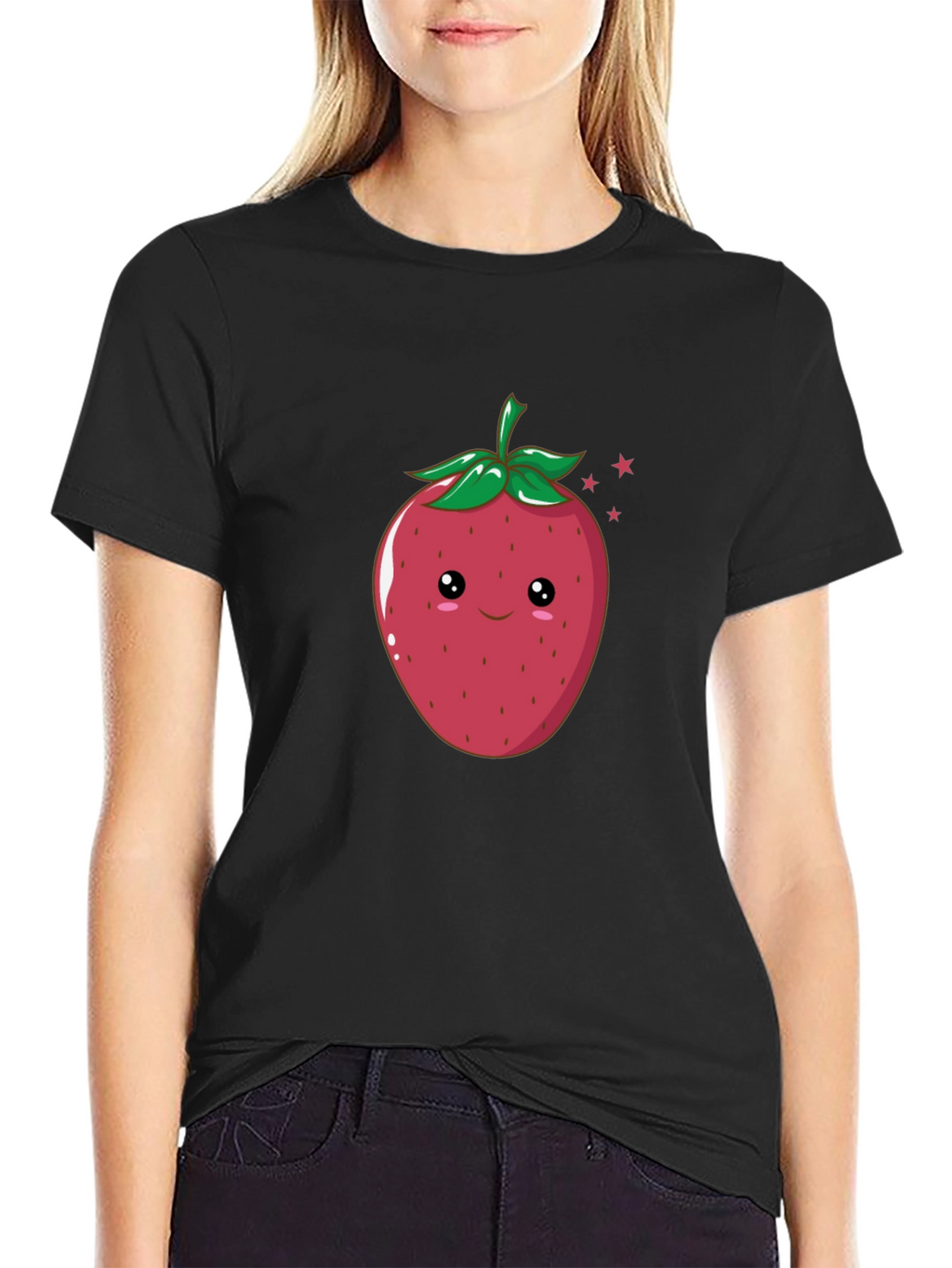 Cute Strawberry Graphic Black T-Shirt