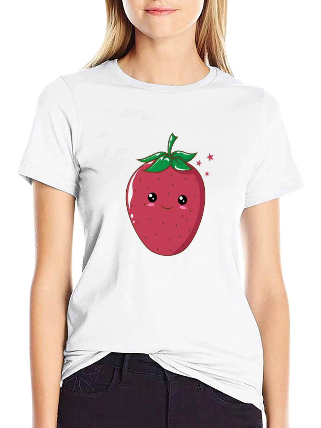 Cute Strawberry Graphic Black T-Shirt