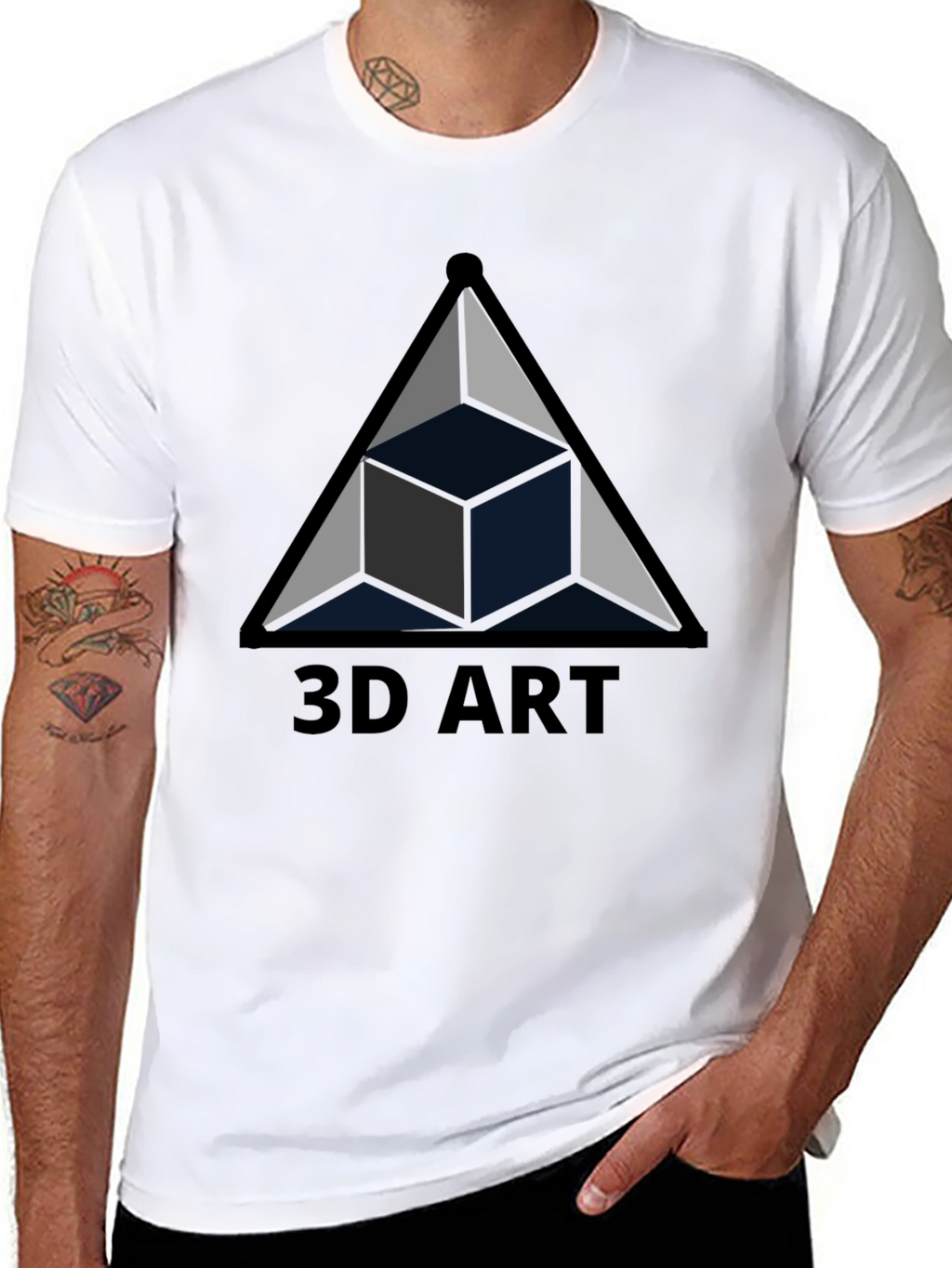 3D Art Black T-Shirt Geometric Cube Design