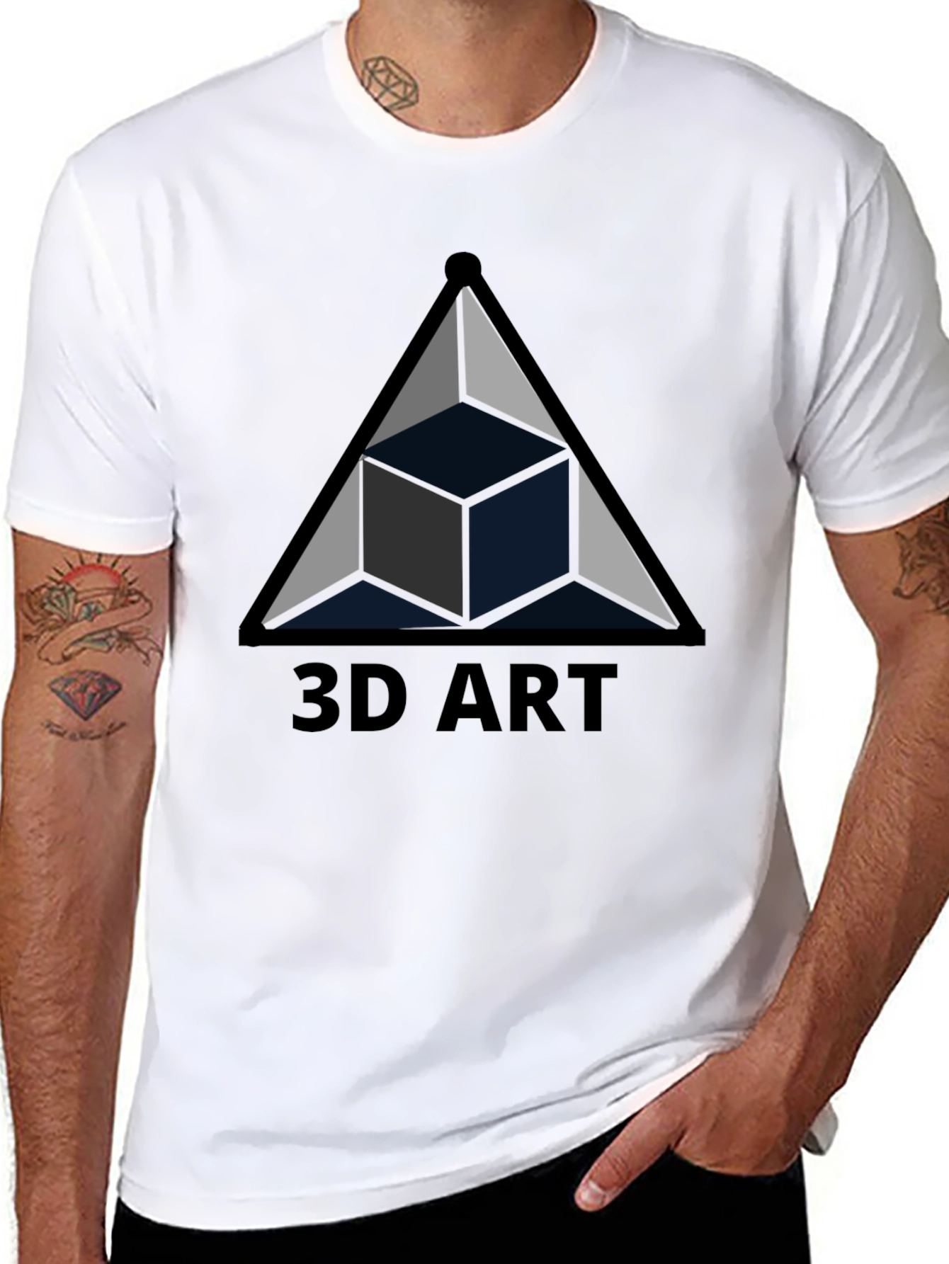 3D Art Black T-Shirt Geometric Cube Design