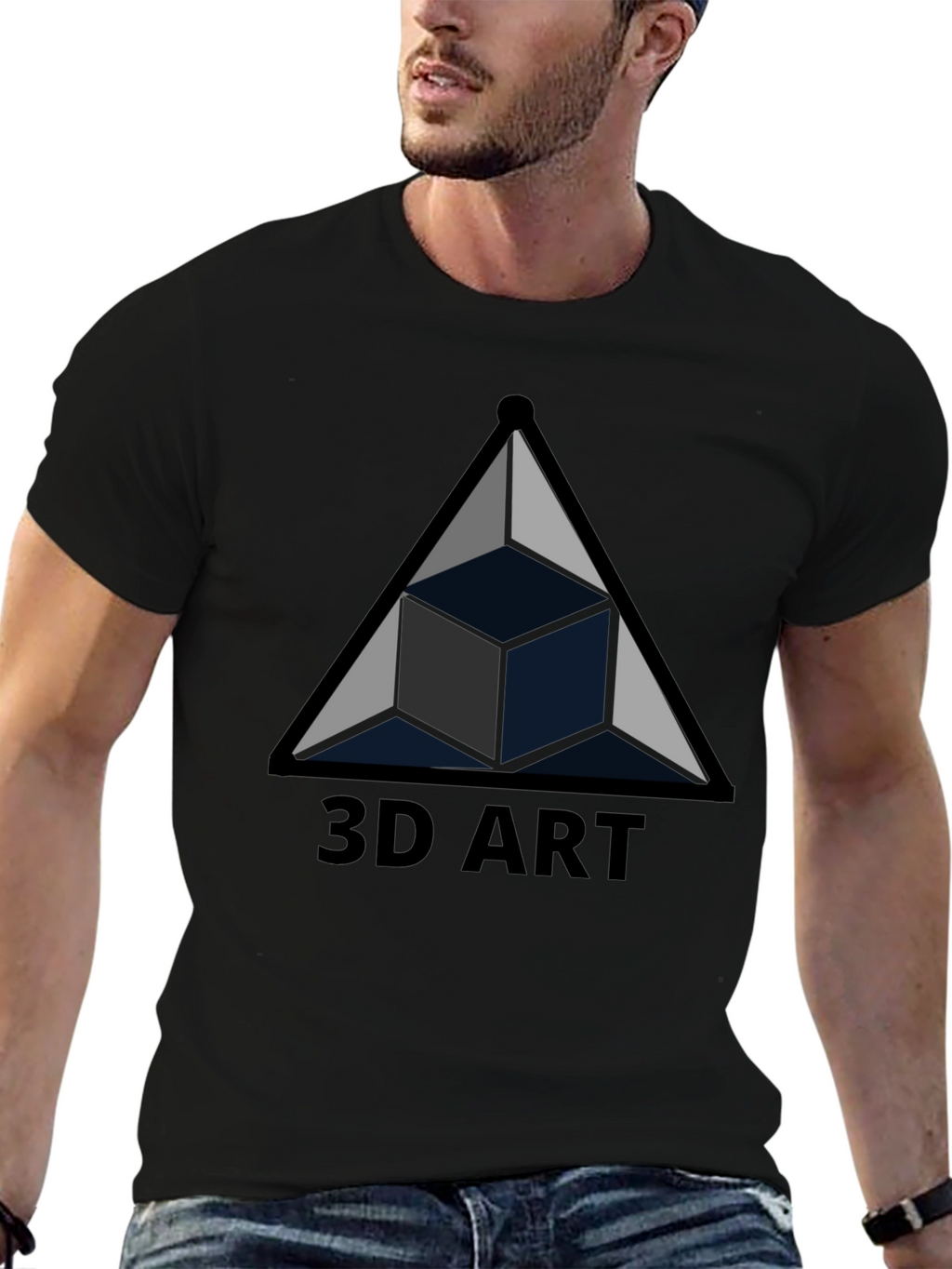 3D Art Black T-Shirt Geometric Cube Design