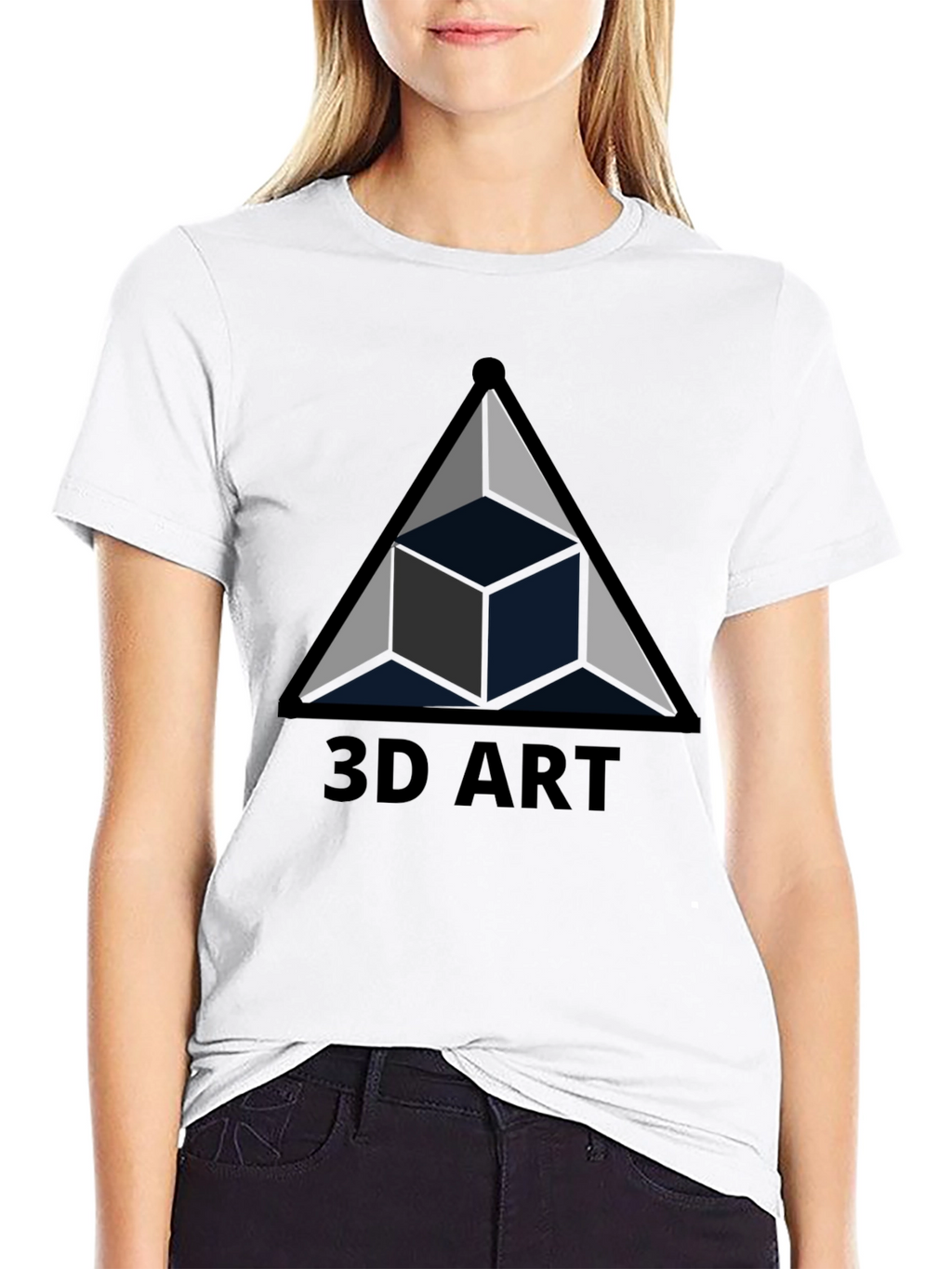 3D Art Black T-Shirt Geometric Cube Design