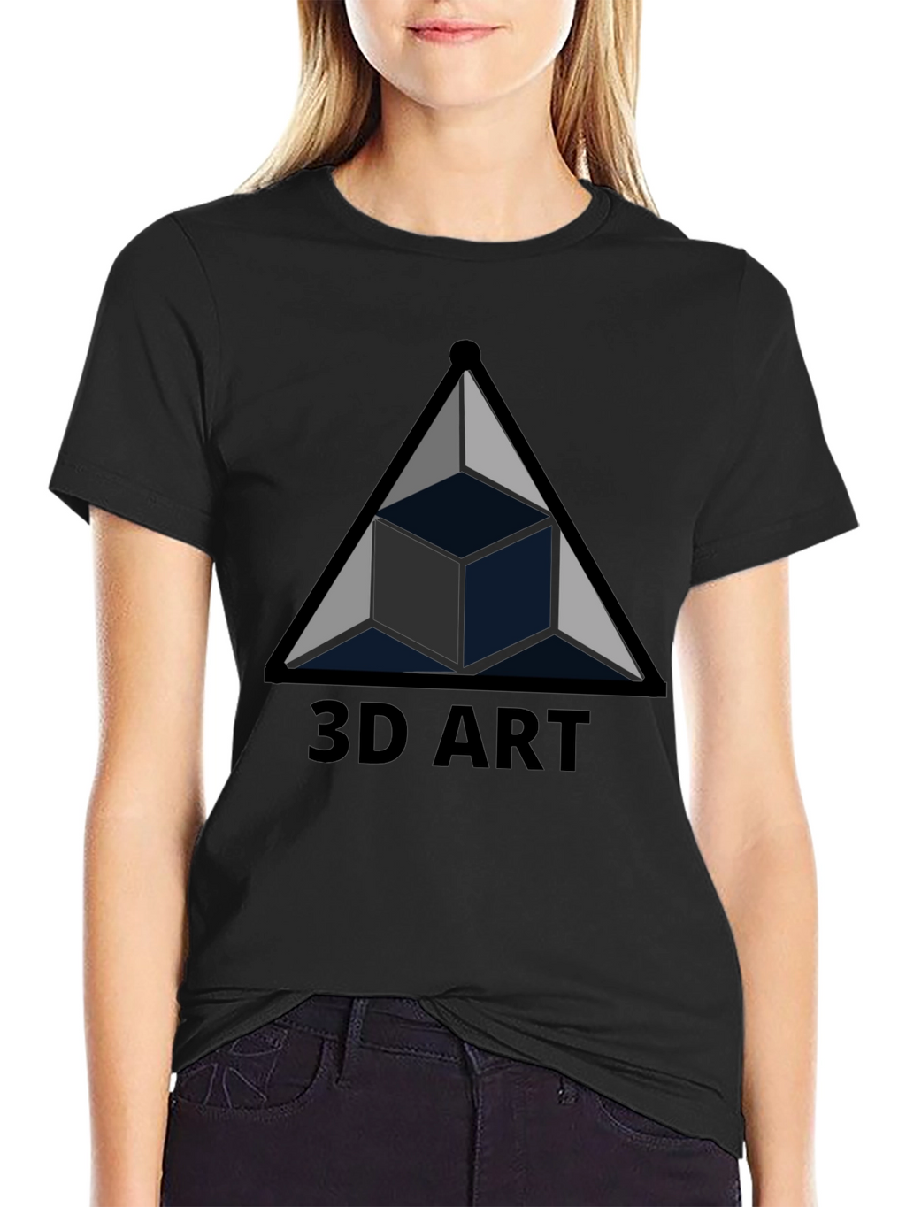 3D Art Black T-Shirt Geometric Cube Design