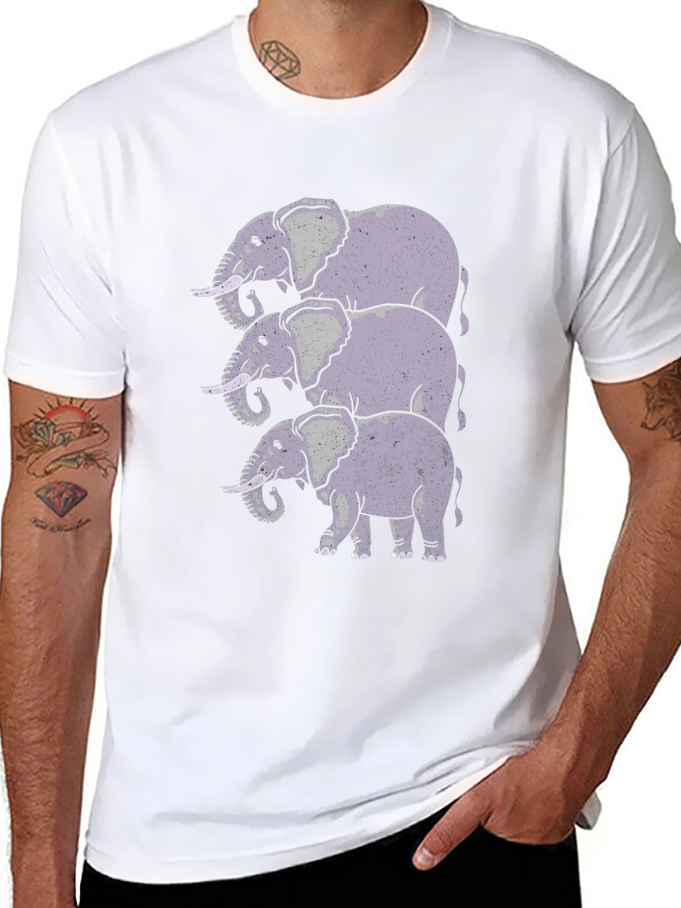 Stacked Elephant Graphic Print Black T-Shirt