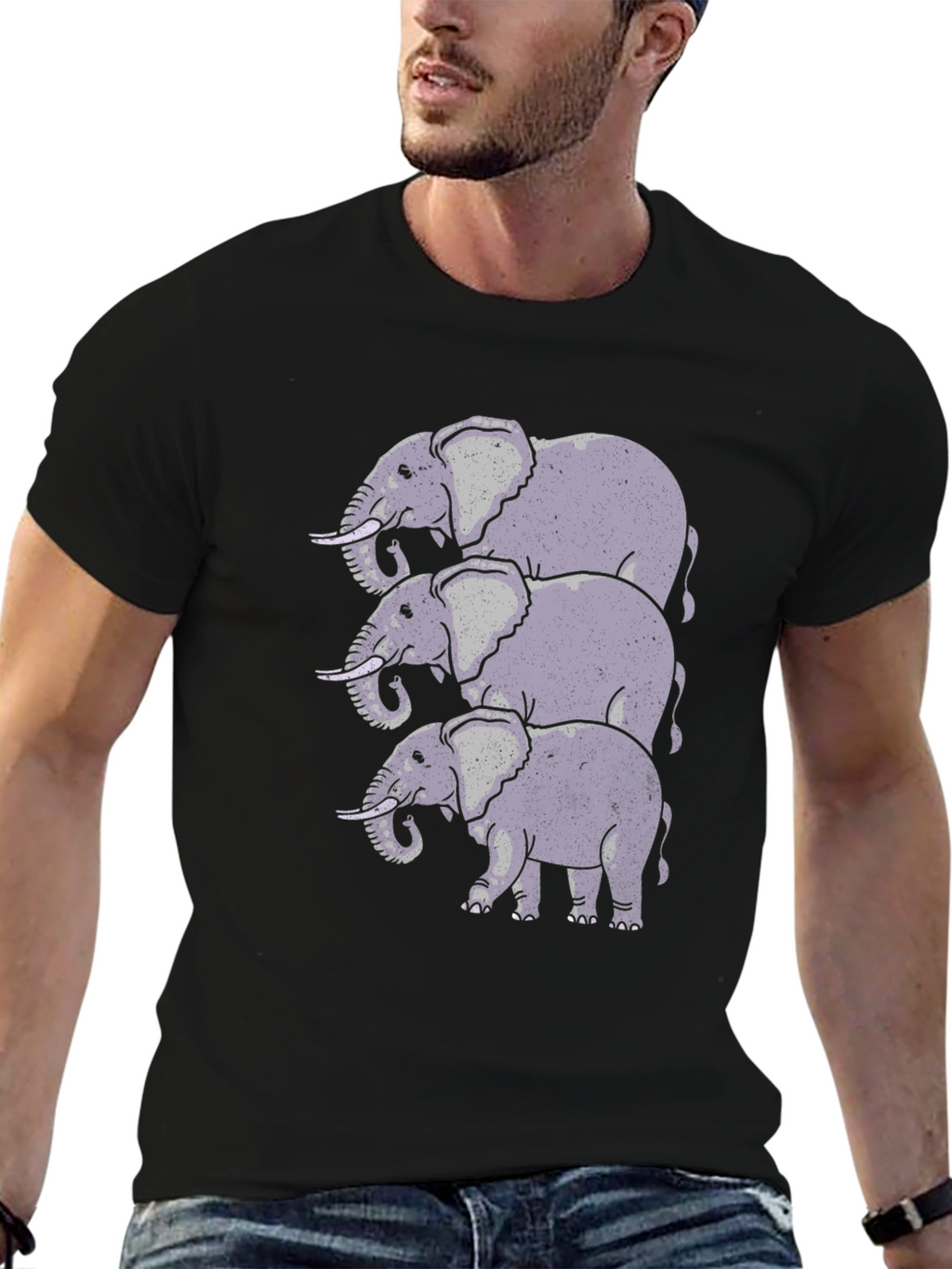 Stacked Elephant Graphic Print Black T-Shirt
