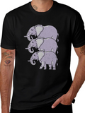 Stacked Elephant Graphic Print Black T-Shirt