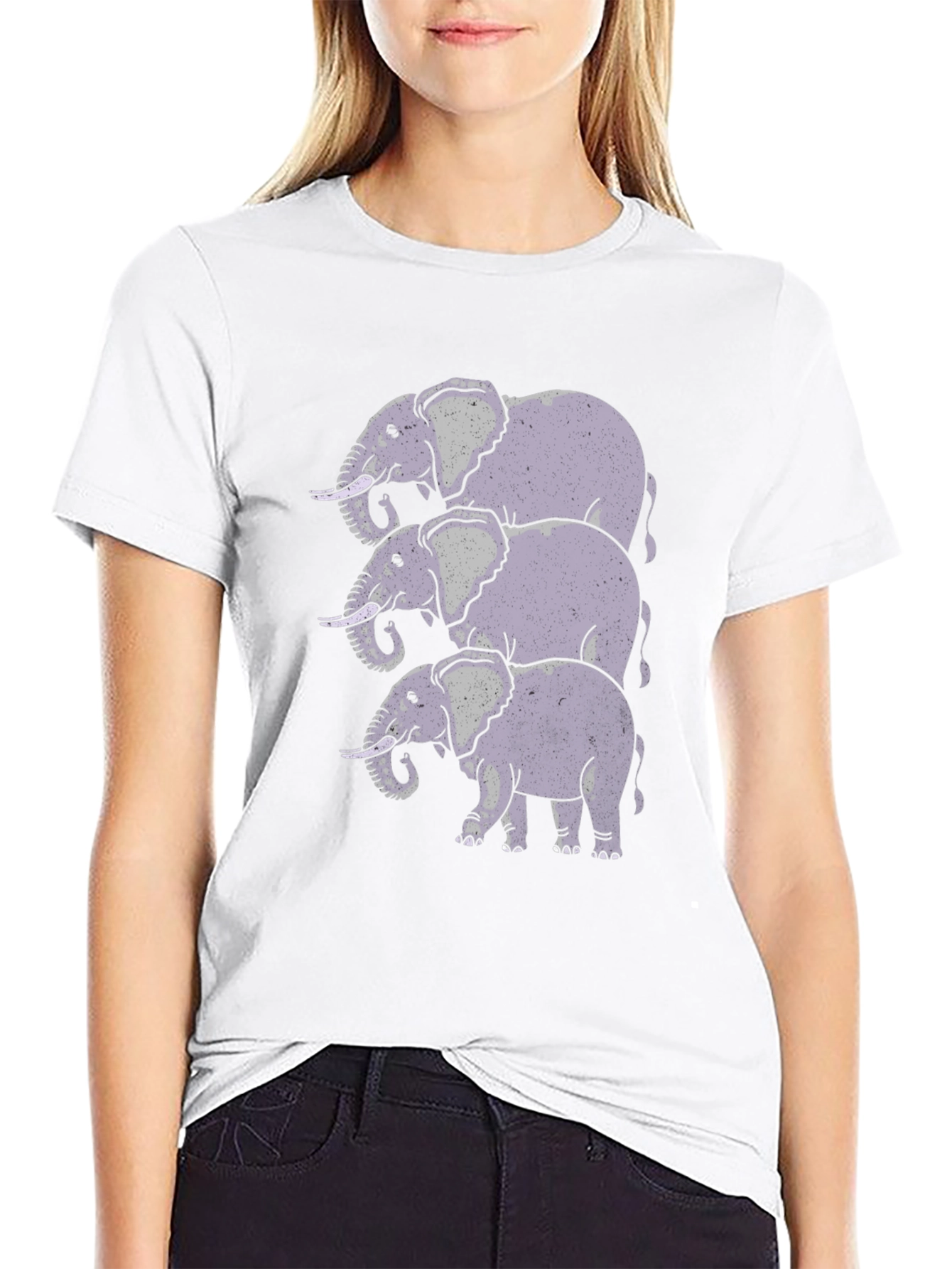 Stacked Elephant Graphic Print Black T-Shirt