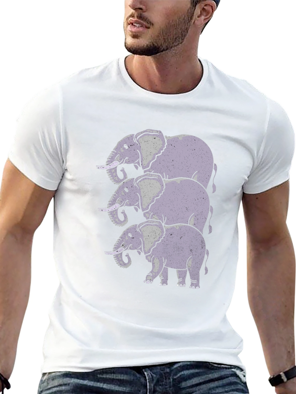 Stacked Elephant Graphic Print Black T-Shirt