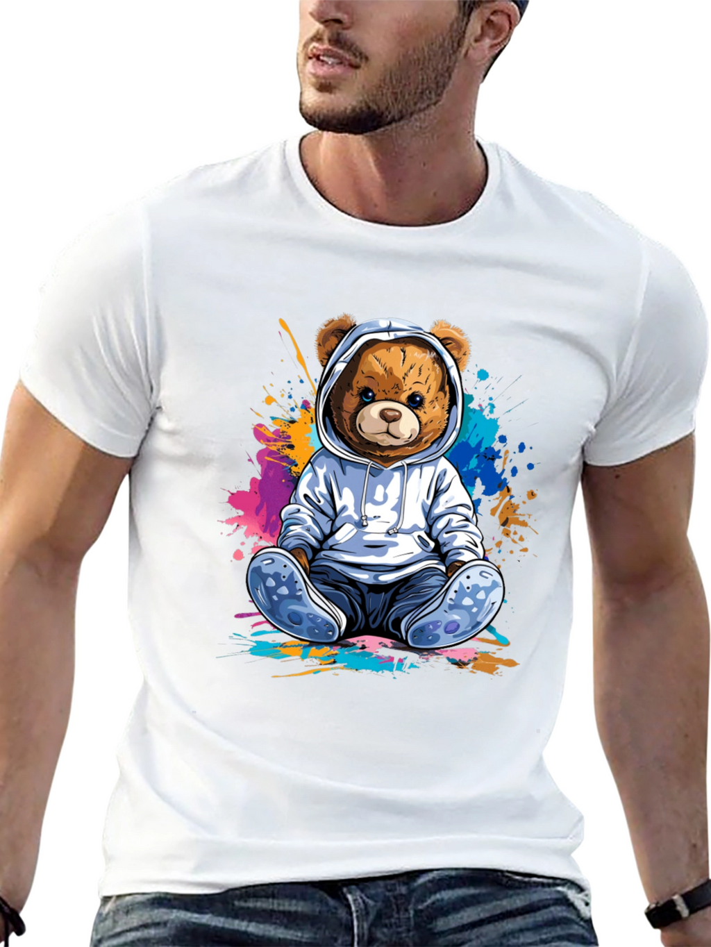 Teddy Bear Hoodie Graphic Tee - Soft Cotton Blend