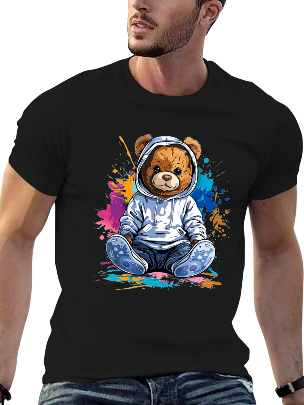 Teddy Bear Hoodie Graphic Tee - Soft Cotton Blend