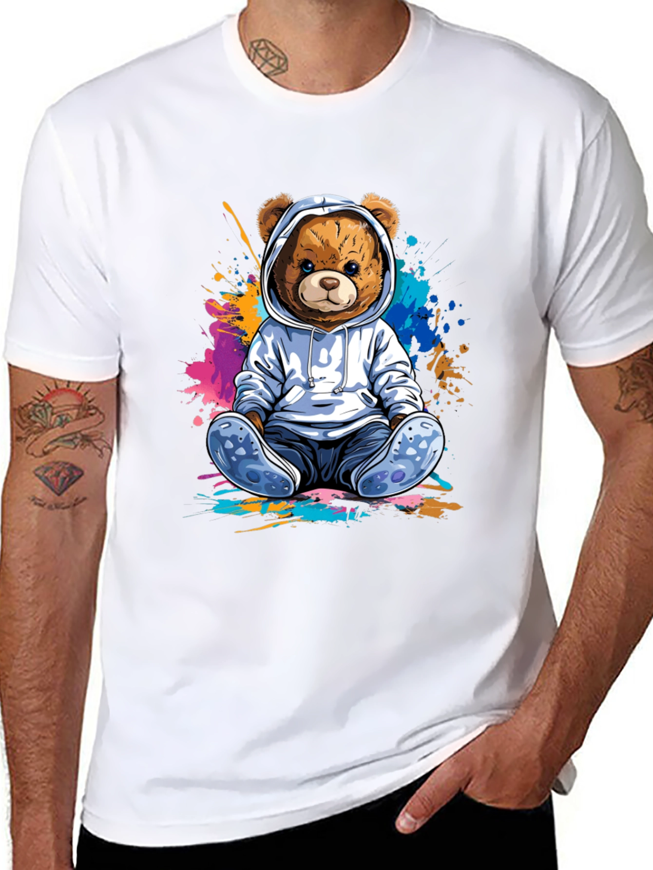 Teddy Bear Hoodie Graphic Tee - Soft Cotton Blend