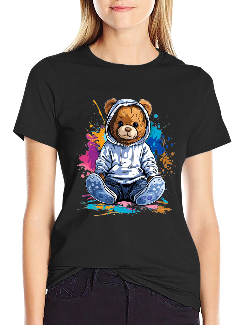 Teddy Bear Hoodie Graphic Tee - Soft Cotton Blend