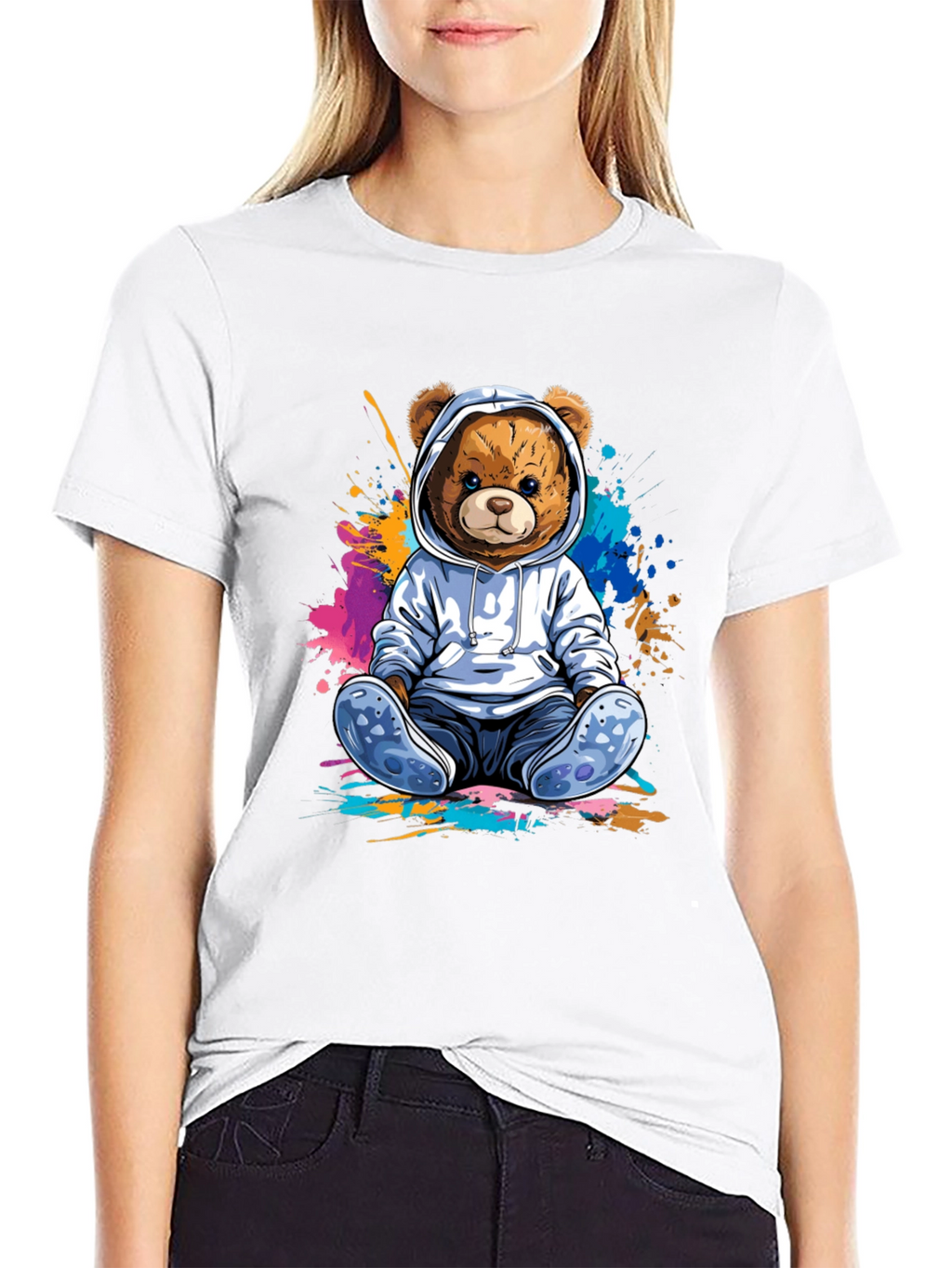 Teddy Bear Hoodie Graphic Tee - Soft Cotton Blend