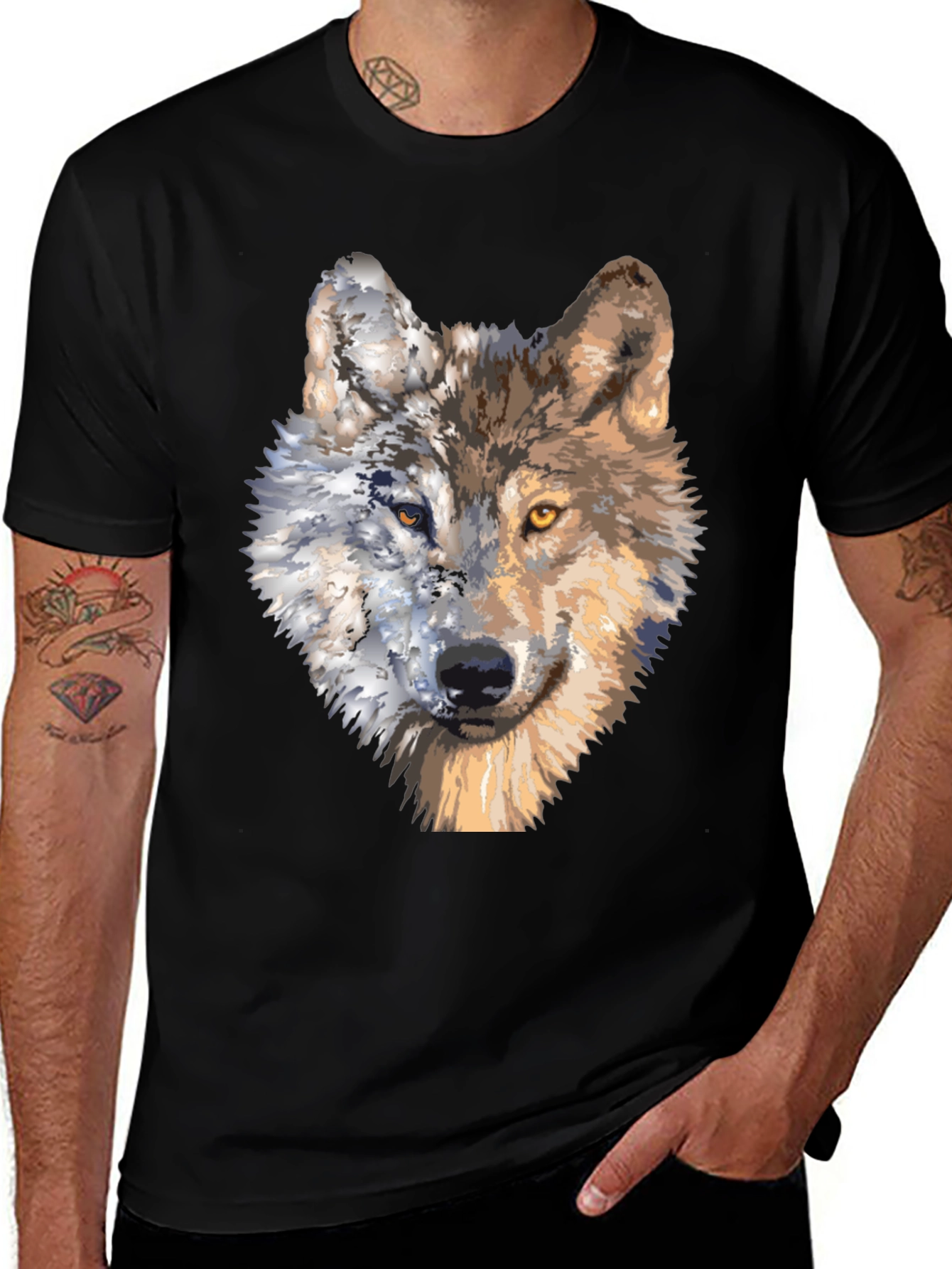 Wolf Portrait Graphic Tee - Unique Two-Faced Design