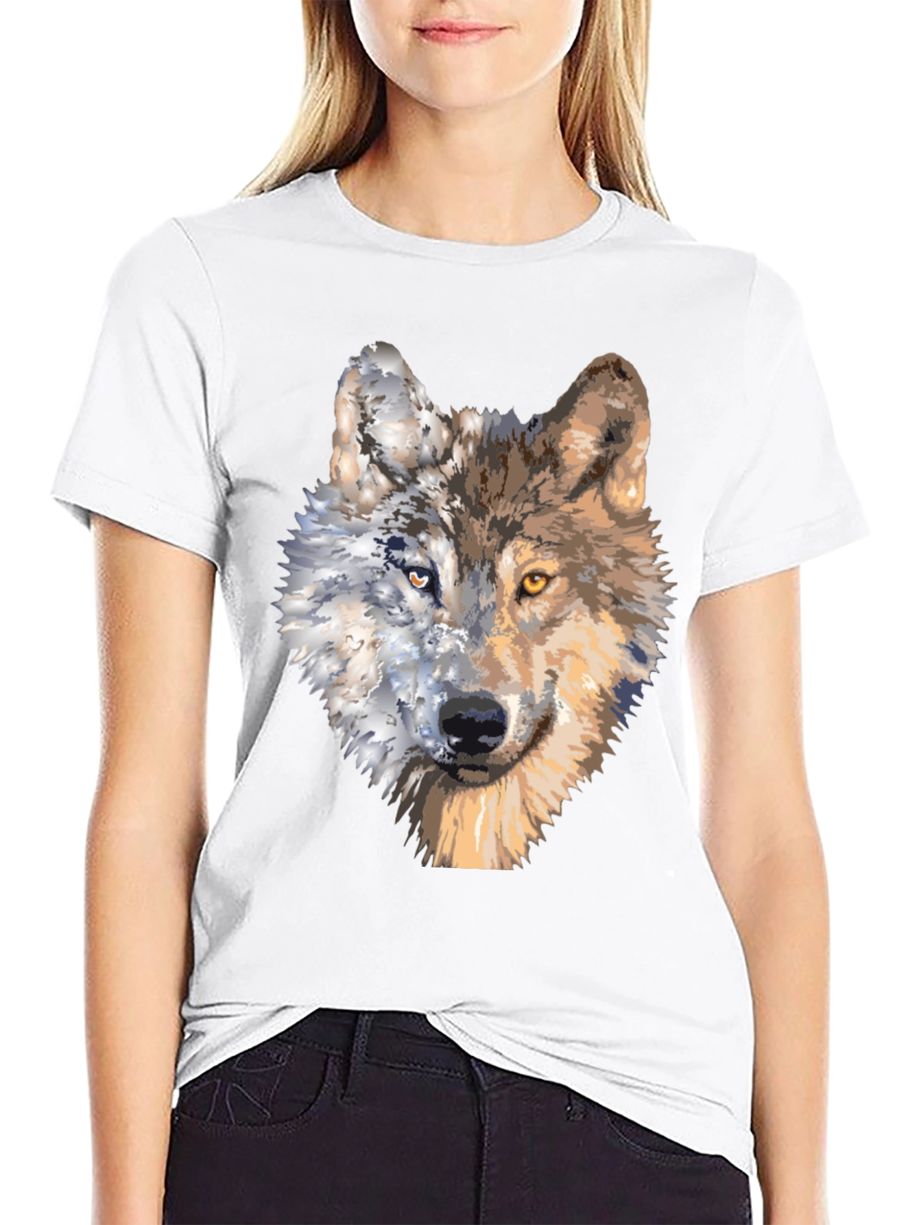 Wolf Portrait Graphic Tee - Unique Two-Faced Design