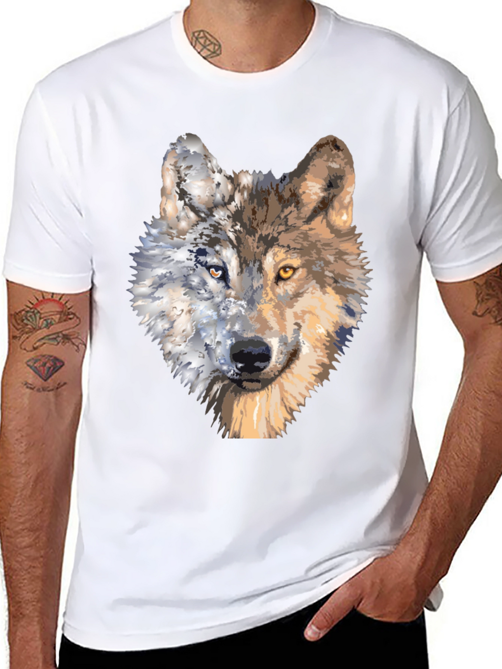 Wolf Portrait Graphic Tee - Unique Two-Faced Design