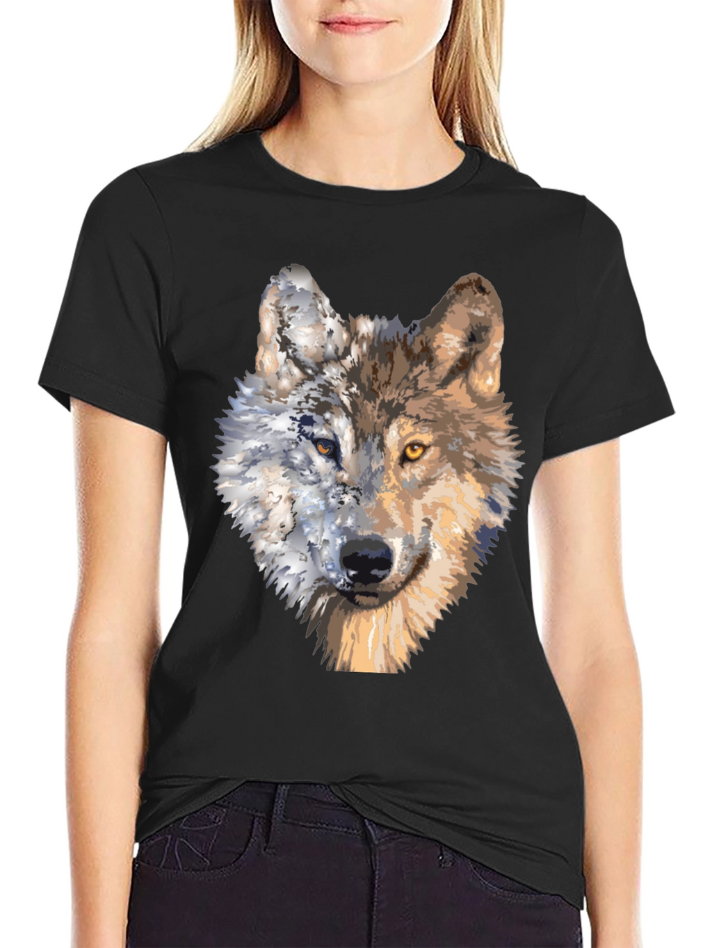 Wolf Portrait Graphic Tee - Unique Two-Faced Design