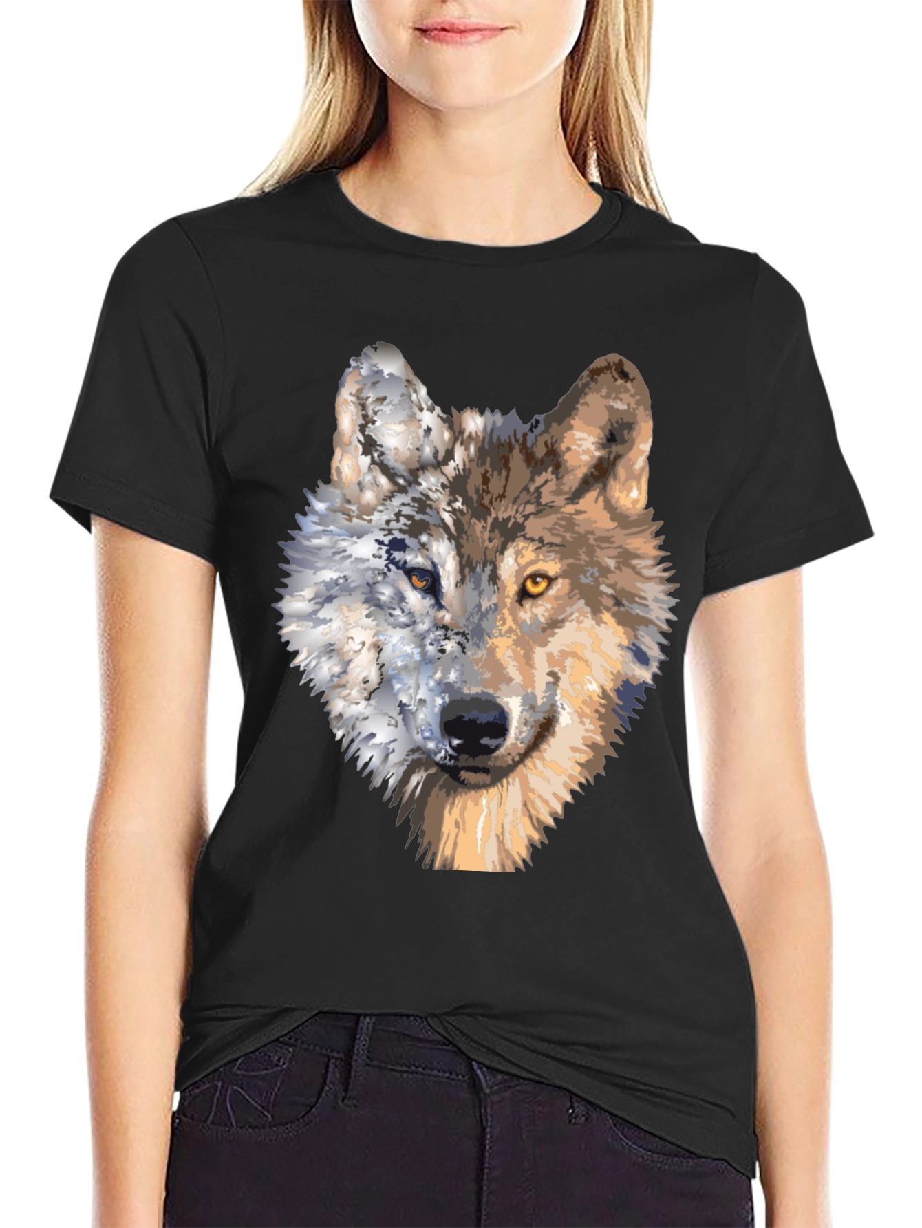 Wolf Portrait Graphic Tee - Unique Two-Faced Design