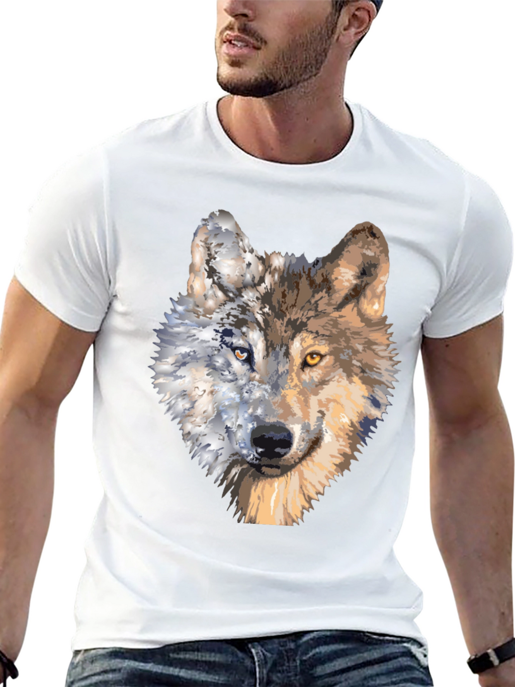 Wolf Portrait Graphic Tee - Unique Two-Faced Design