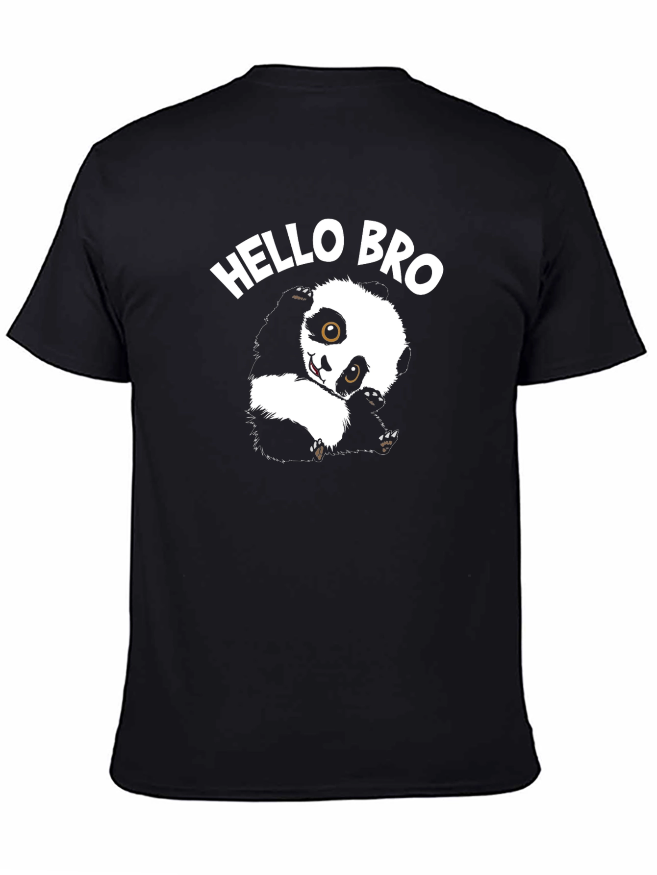 Hello Bro Panda Graphic Tee - Mens Black Cotton T-Shirt