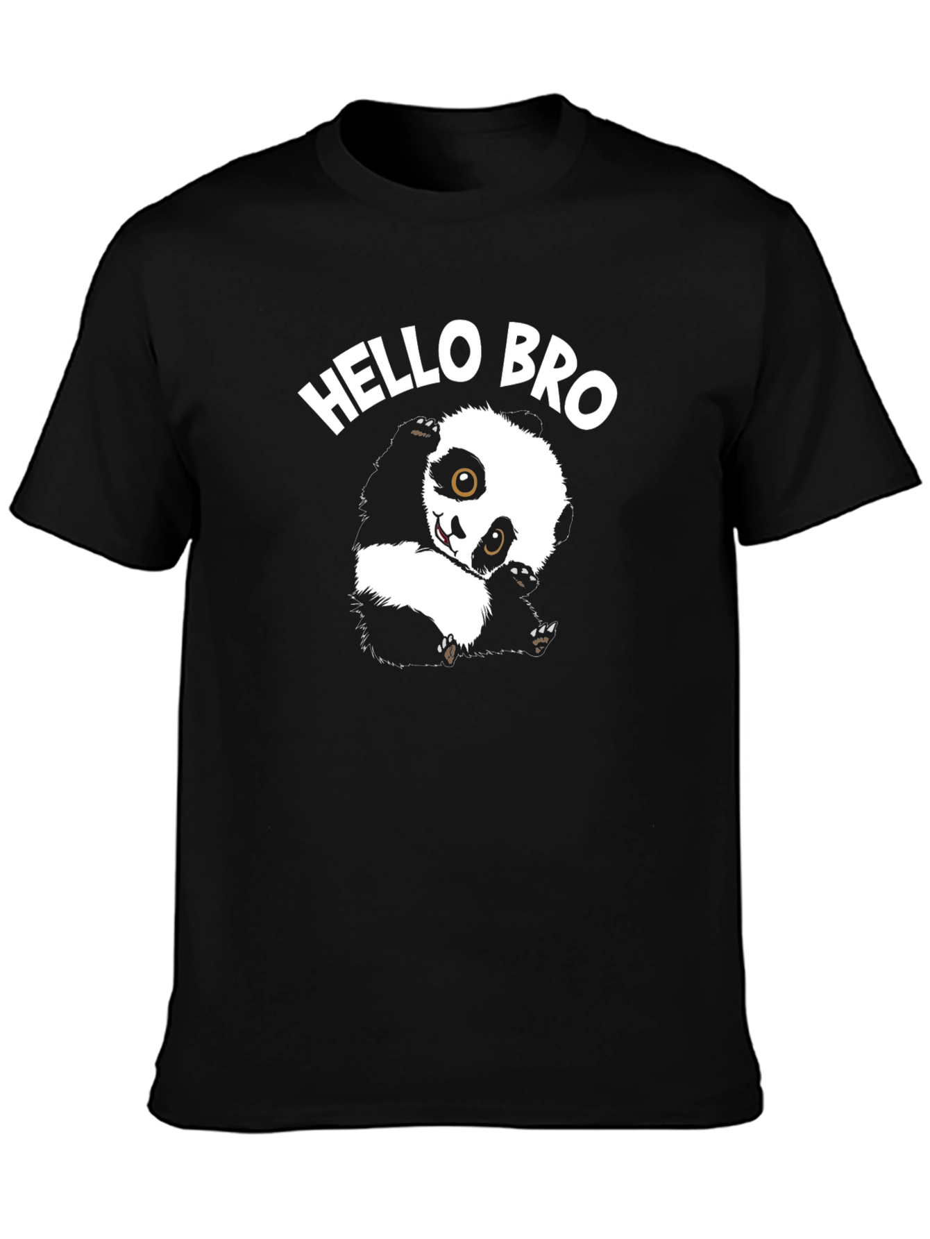 Hello Bro Panda Graphic Tee - Mens Black Cotton T-Shirt
