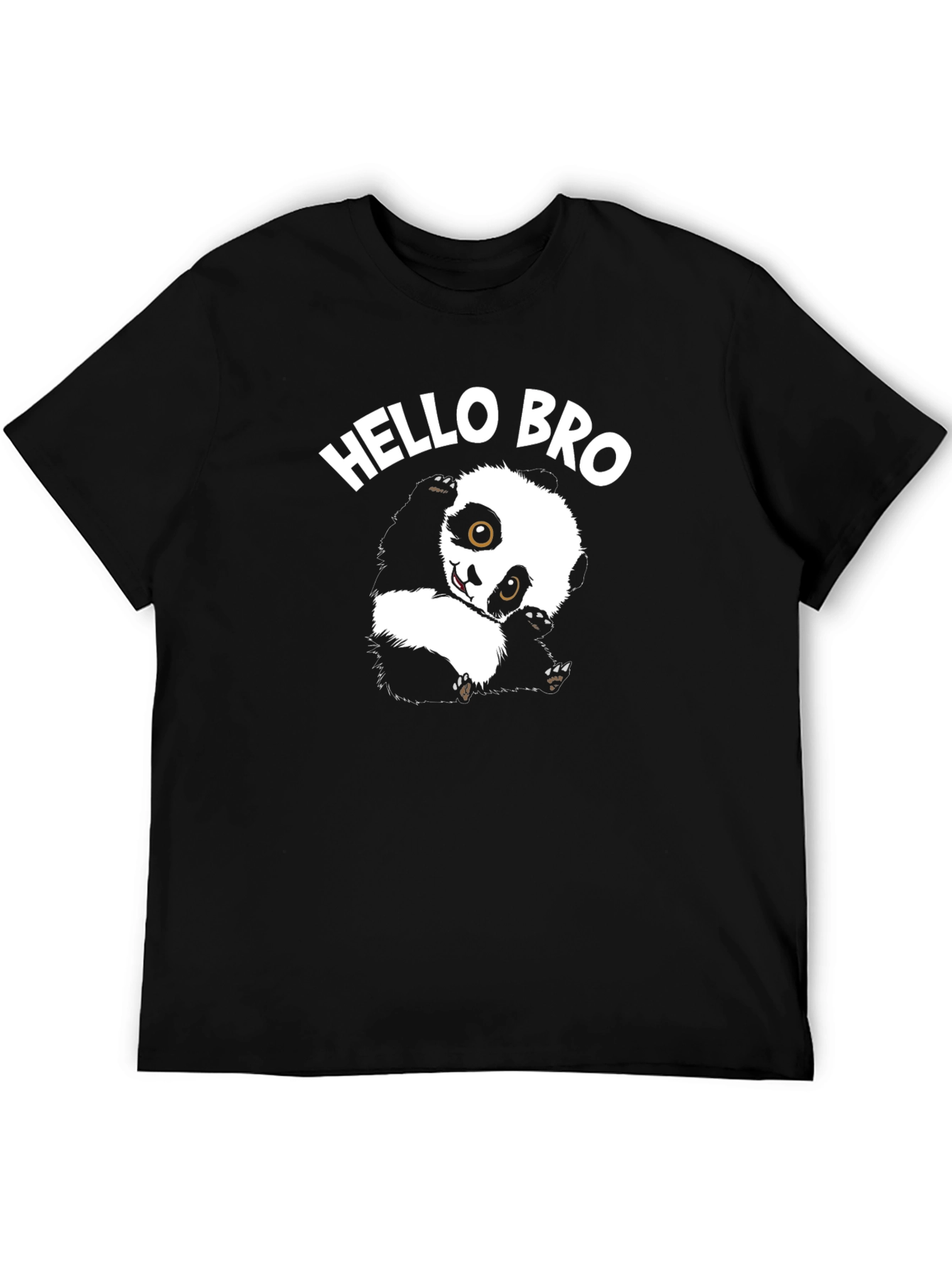 Hello Bro Panda Graphic Tee - Mens Black Cotton T-Shirt