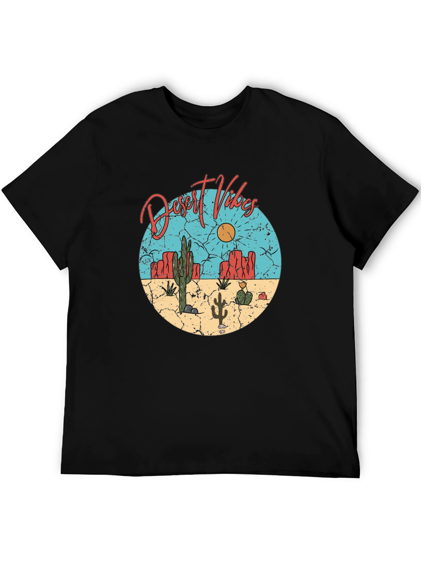 Desert Vibes Graphic Tee - Black Cotton T-Shirt