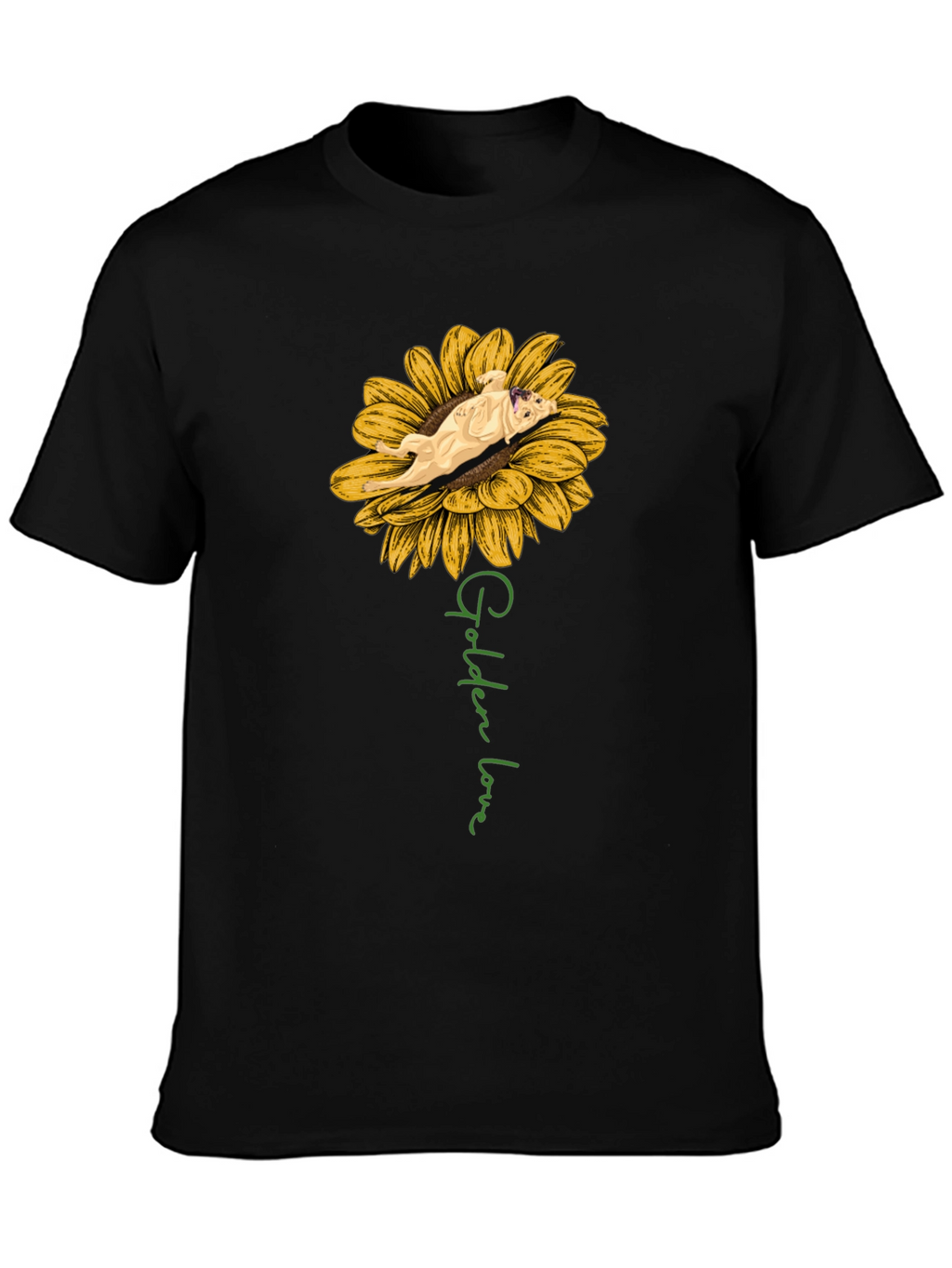 Golden Love Dog Sunflower Graphic T-Shirt