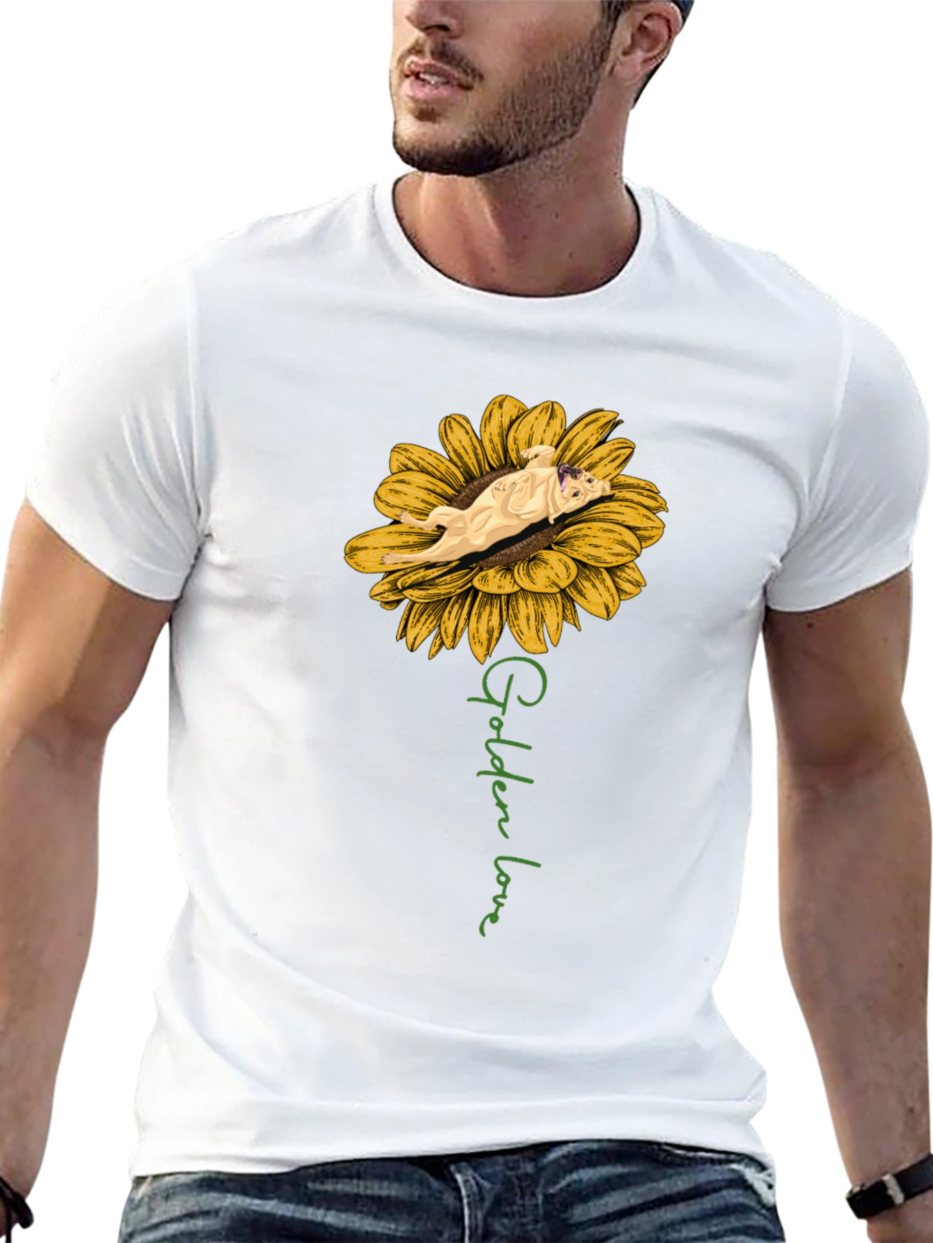 Golden Love Dog Sunflower Graphic T-Shirt
