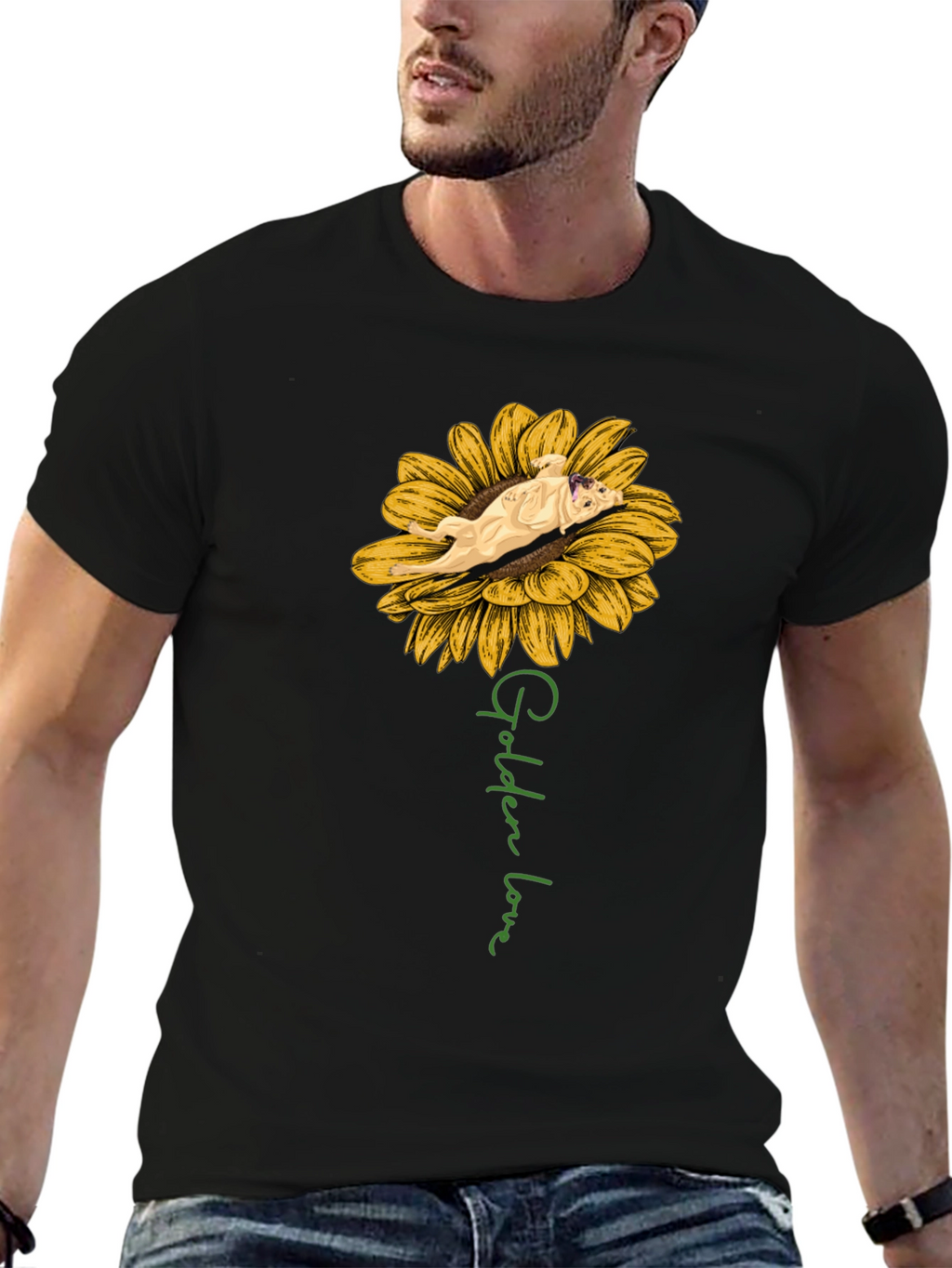 Golden Love Dog Sunflower Graphic T-Shirt