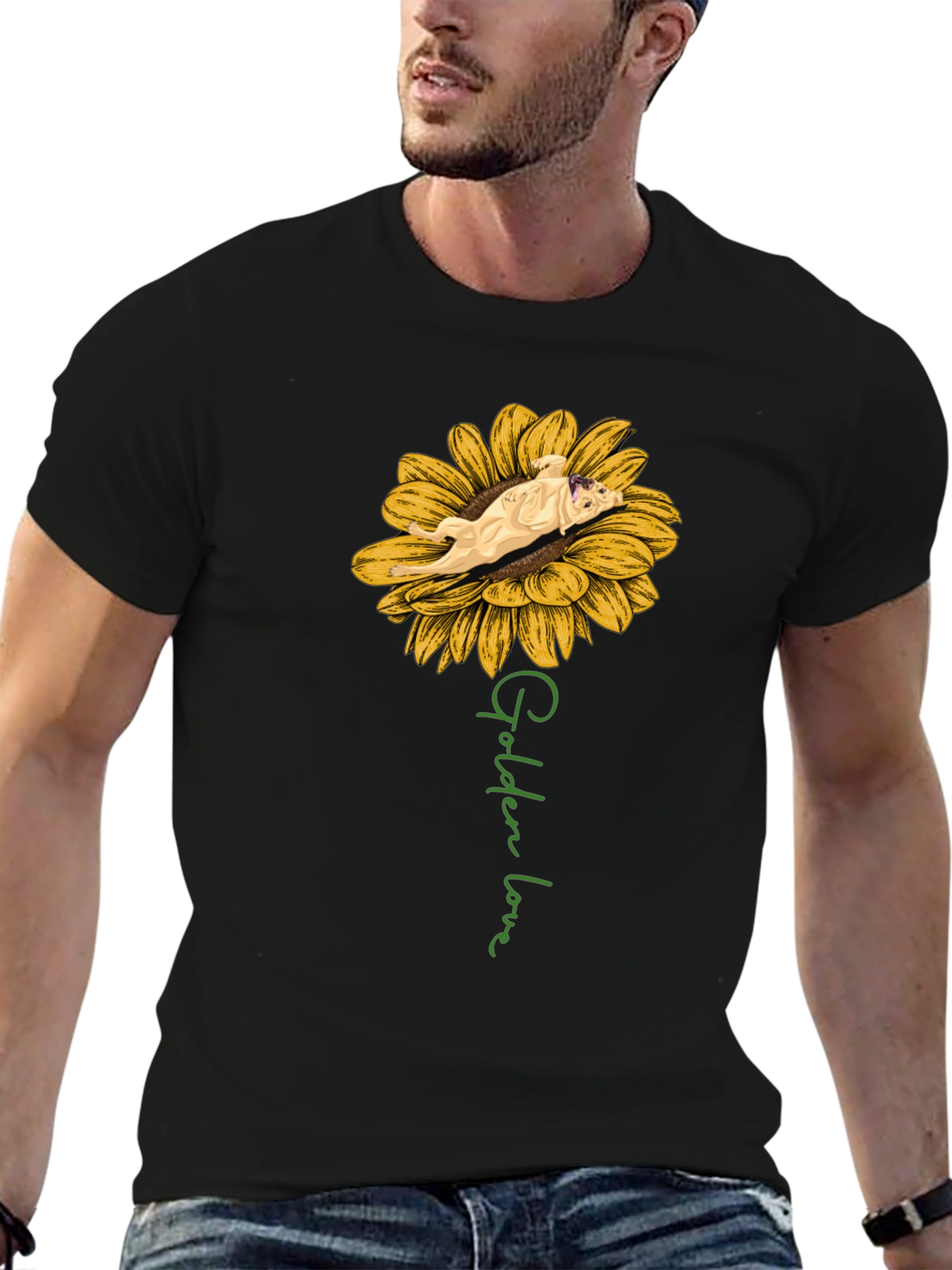 Golden Love Dog Sunflower Graphic T-Shirt