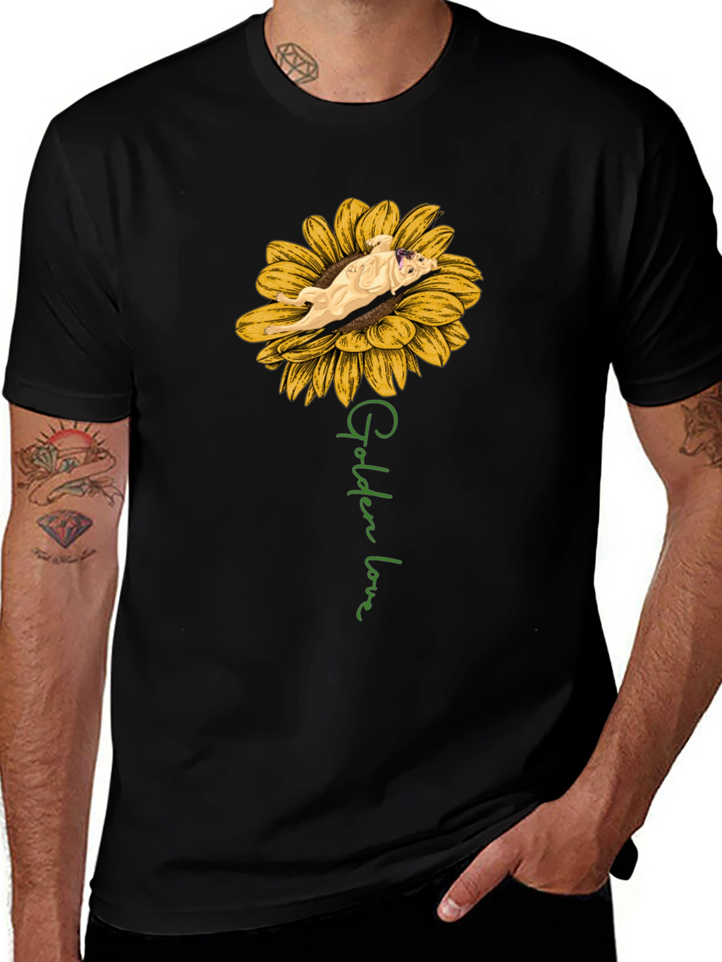 Golden Love Dog Sunflower Graphic T-Shirt