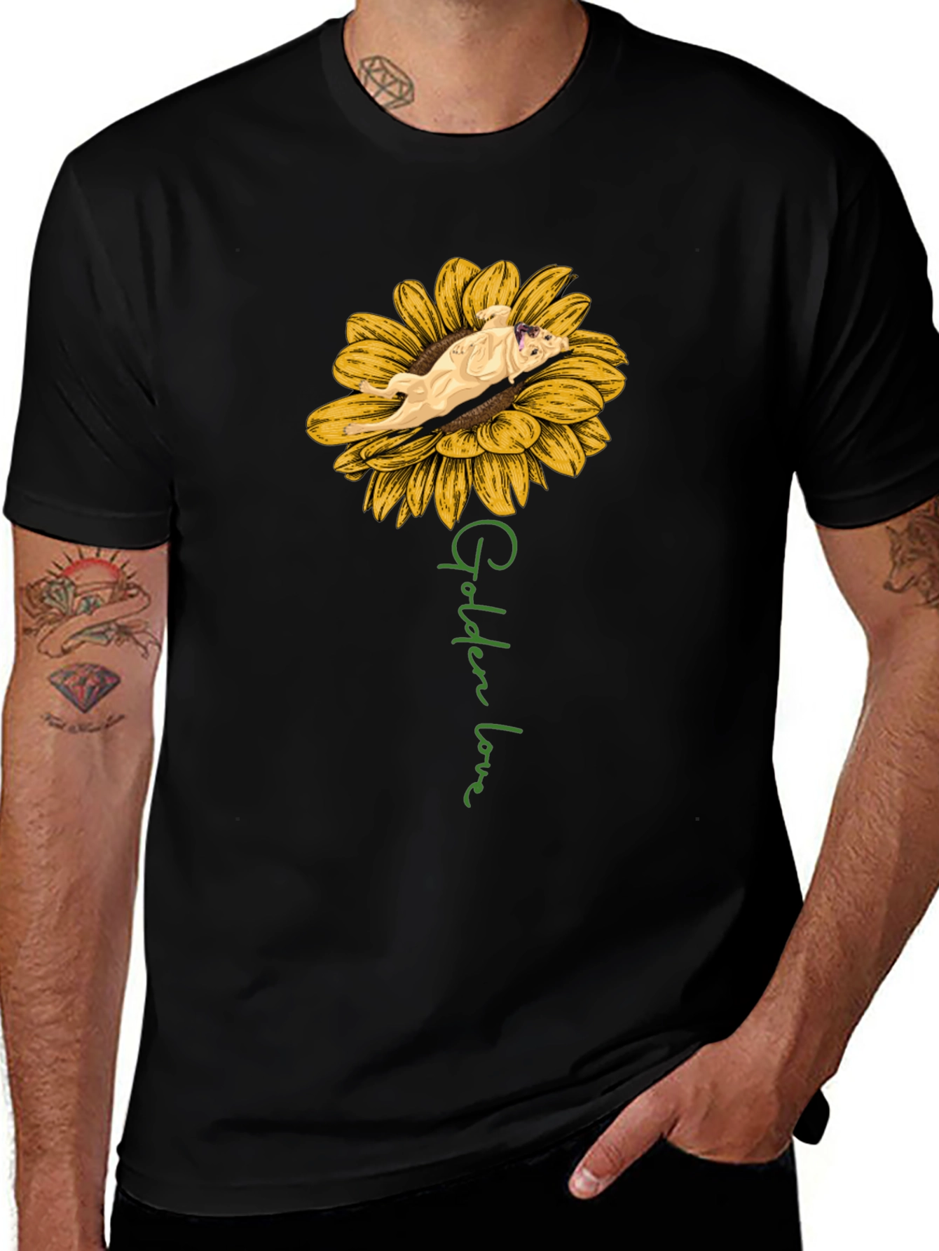 Golden Love Dog Sunflower Graphic T-Shirt
