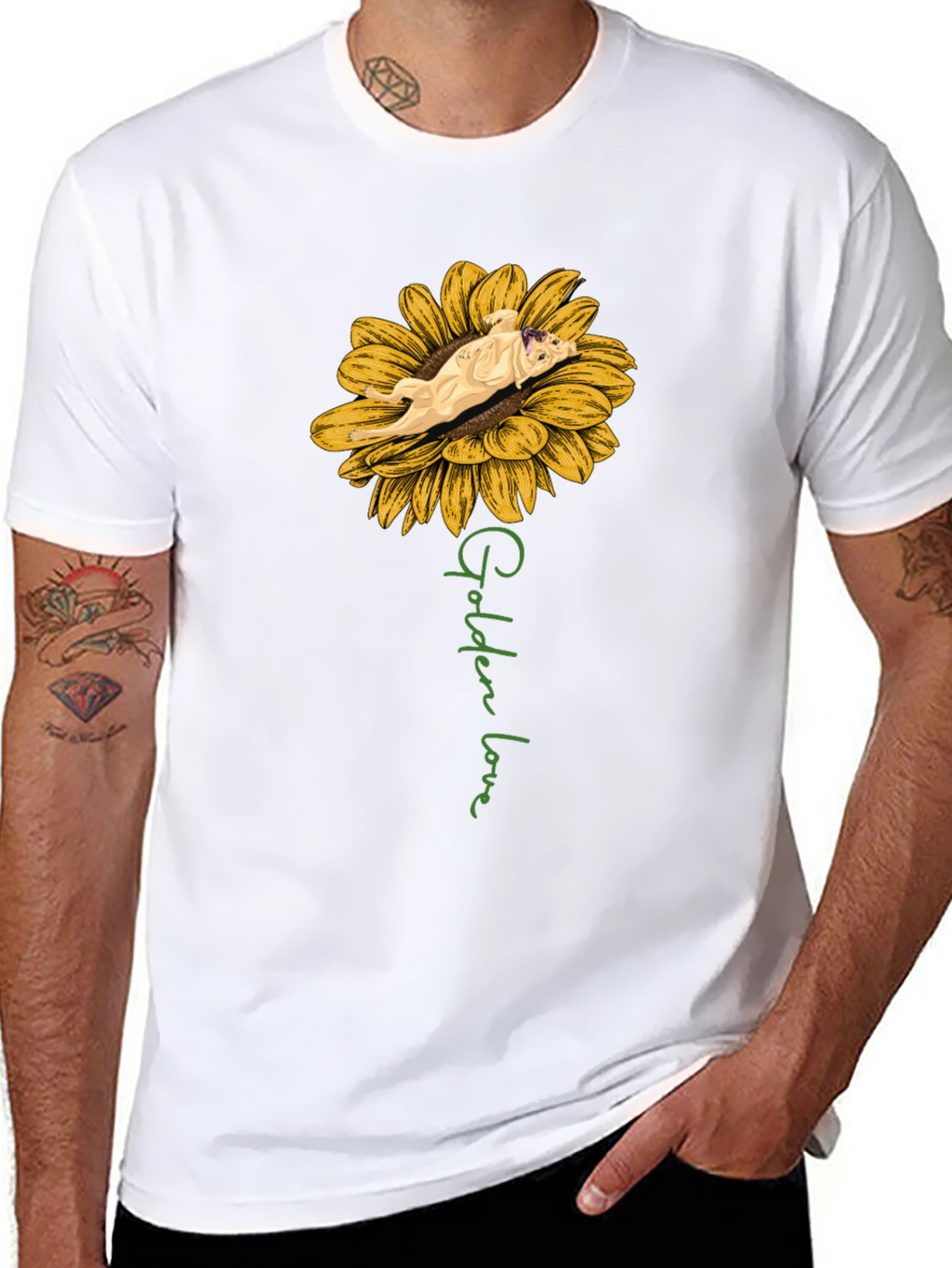 Golden Love Dog Sunflower Graphic T-Shirt