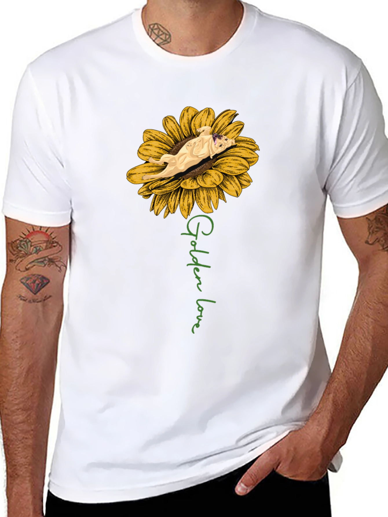 Golden Love Dog Sunflower Graphic T-Shirt