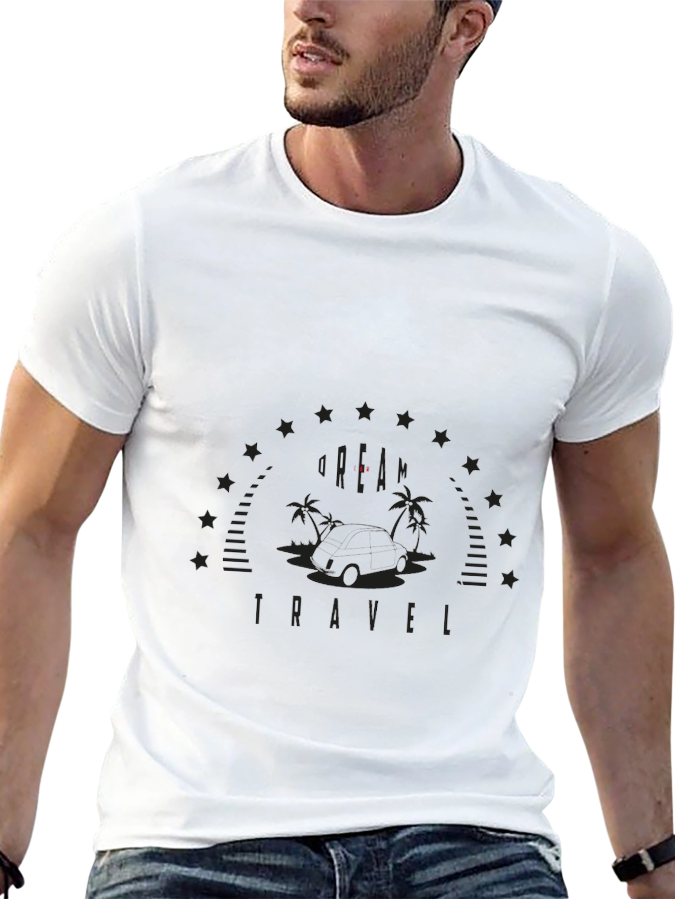 Mens Black Graphic T-Shirt - Vacation Travel Design